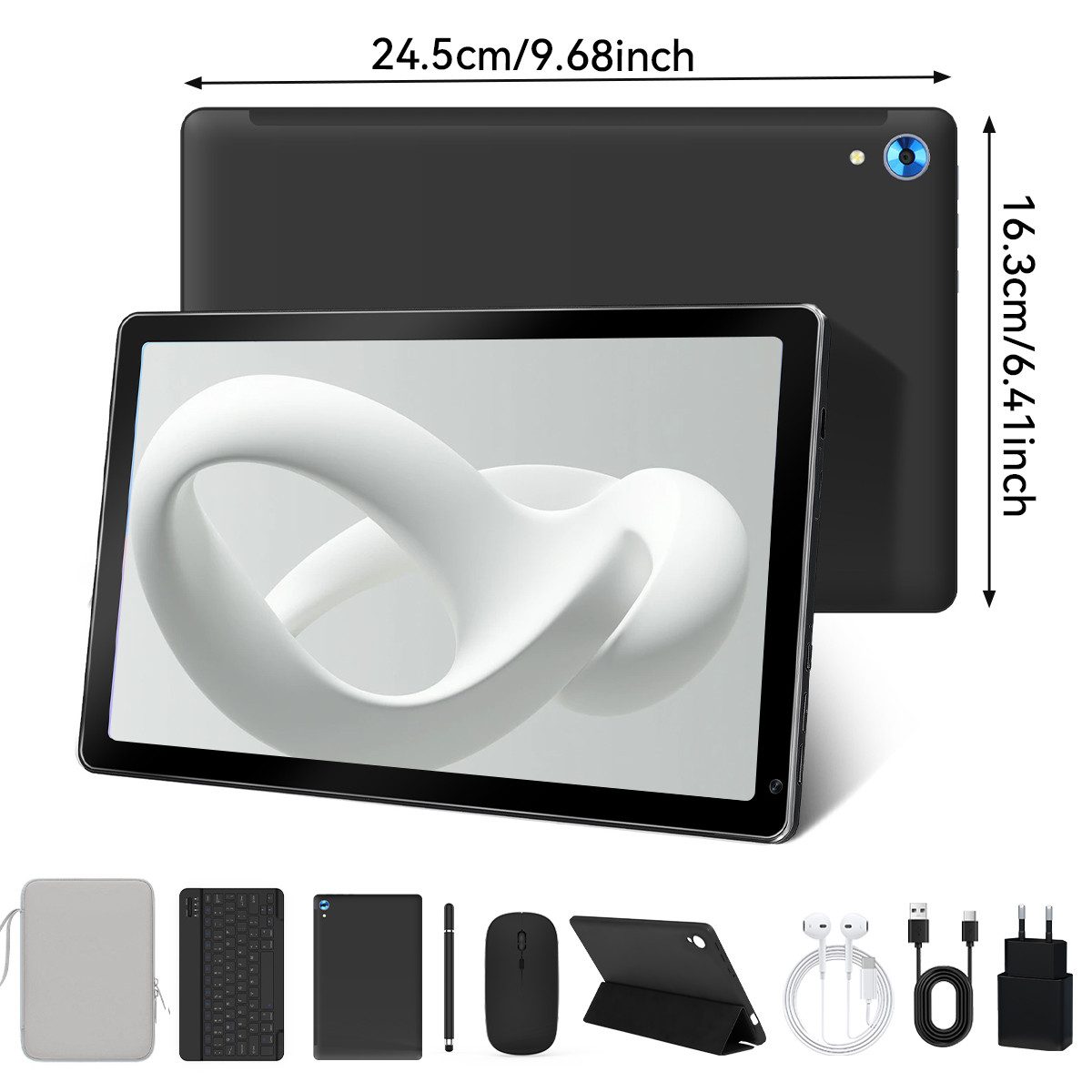 BUFO 10 Zoll Android 15, 4GB RAM 128 GB, mit Tastatur Maus Stift hülle Tablet (10", 128 GB, Android 15, mit AF und Blitz, zwei 1W-Lautsprecher + zwei Mikrofone)