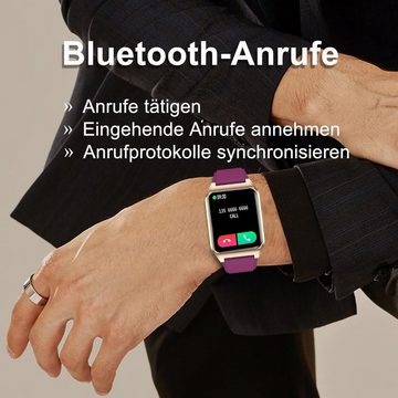 findtime Smartwatch (1,69 Zoll, Android, iOS), mit Telefonieren, mit Blutdruckmessung Kalorie Musik Schrittzähler