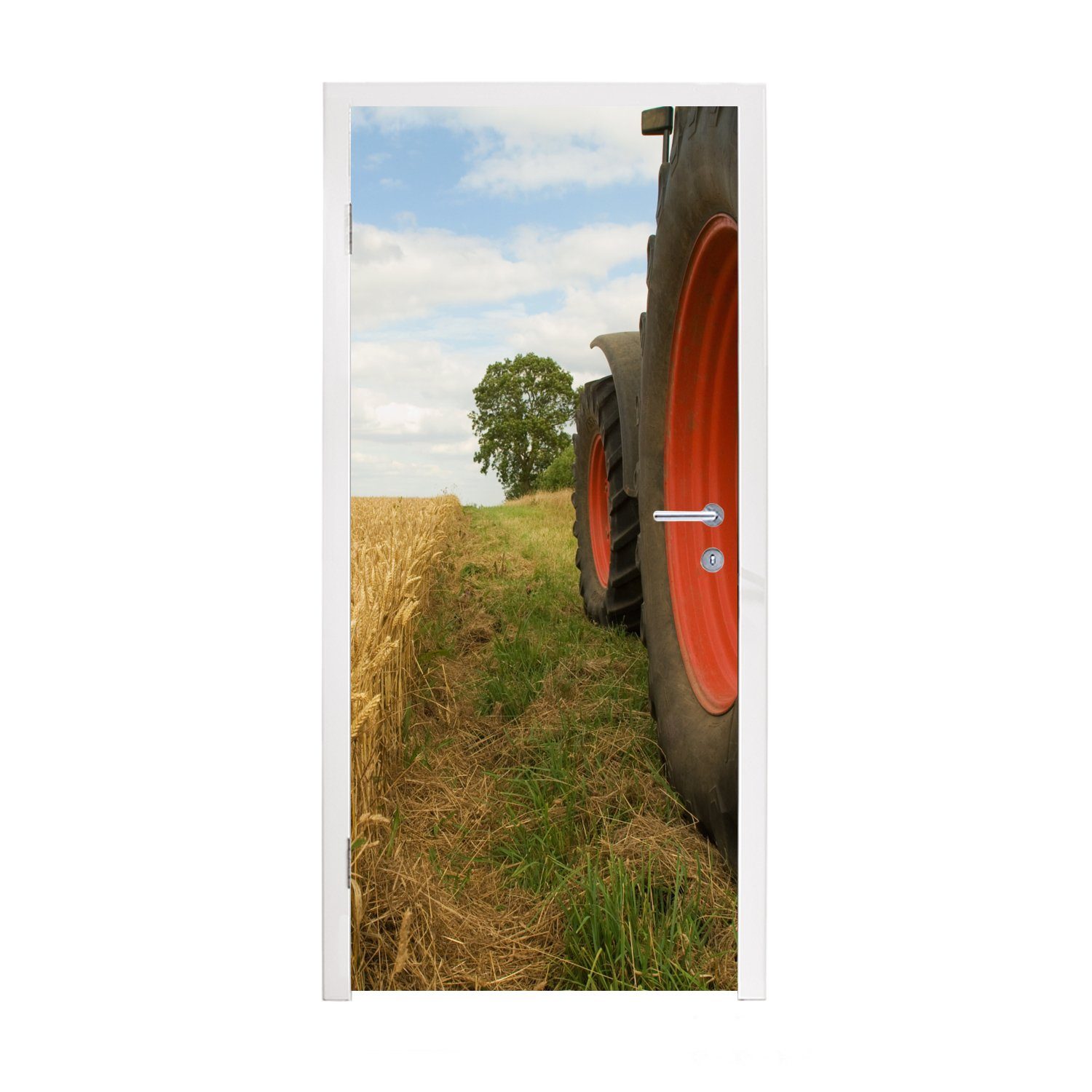 MuchoWow Türtapete Traktor - Räder - Weizen, Matt, bedruckt, (1 St), Fototapete für Tür, Türaufkleber, 75x205 cm