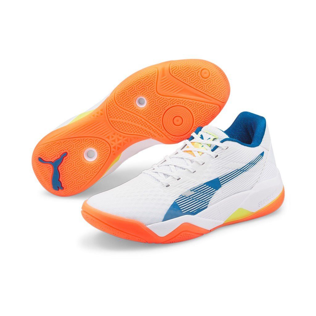 PUMA Hallen-Indoorschuhe Eliminate Power Nitro weiss/blau Herren Badmintonschuh