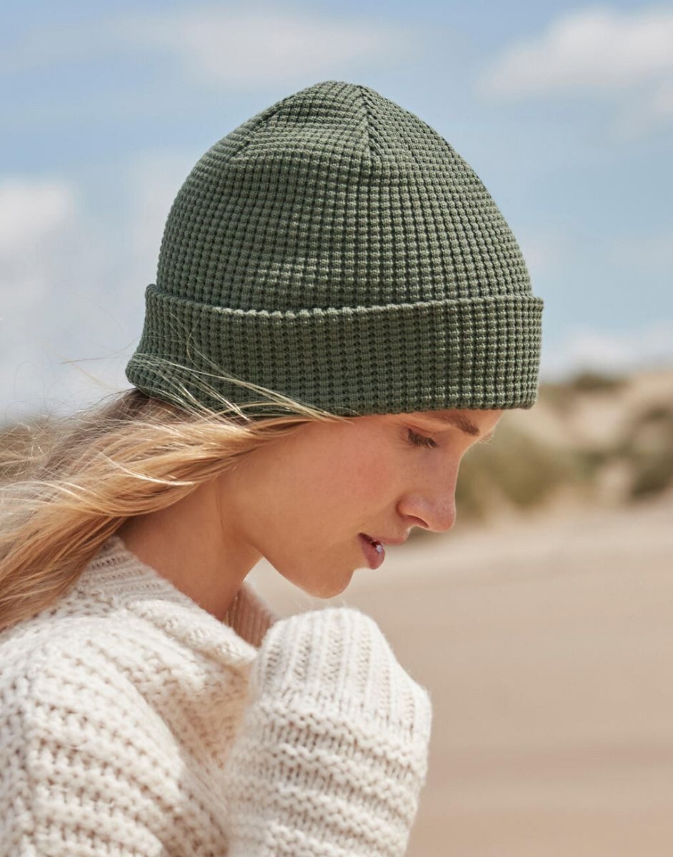 Beechfield® Bommelmütze Organic Cotton Waffle Beanie - 100% Bio-Baumwolle