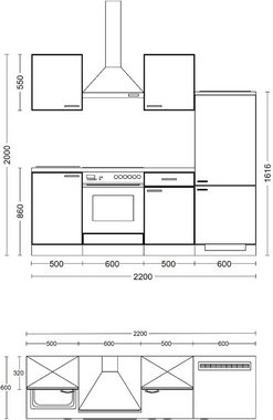 Flex-Well Küche Kopenhagen, wahlw. mit E-Geräten, Breite 220 cm, viele Farbvarianten erhältlich