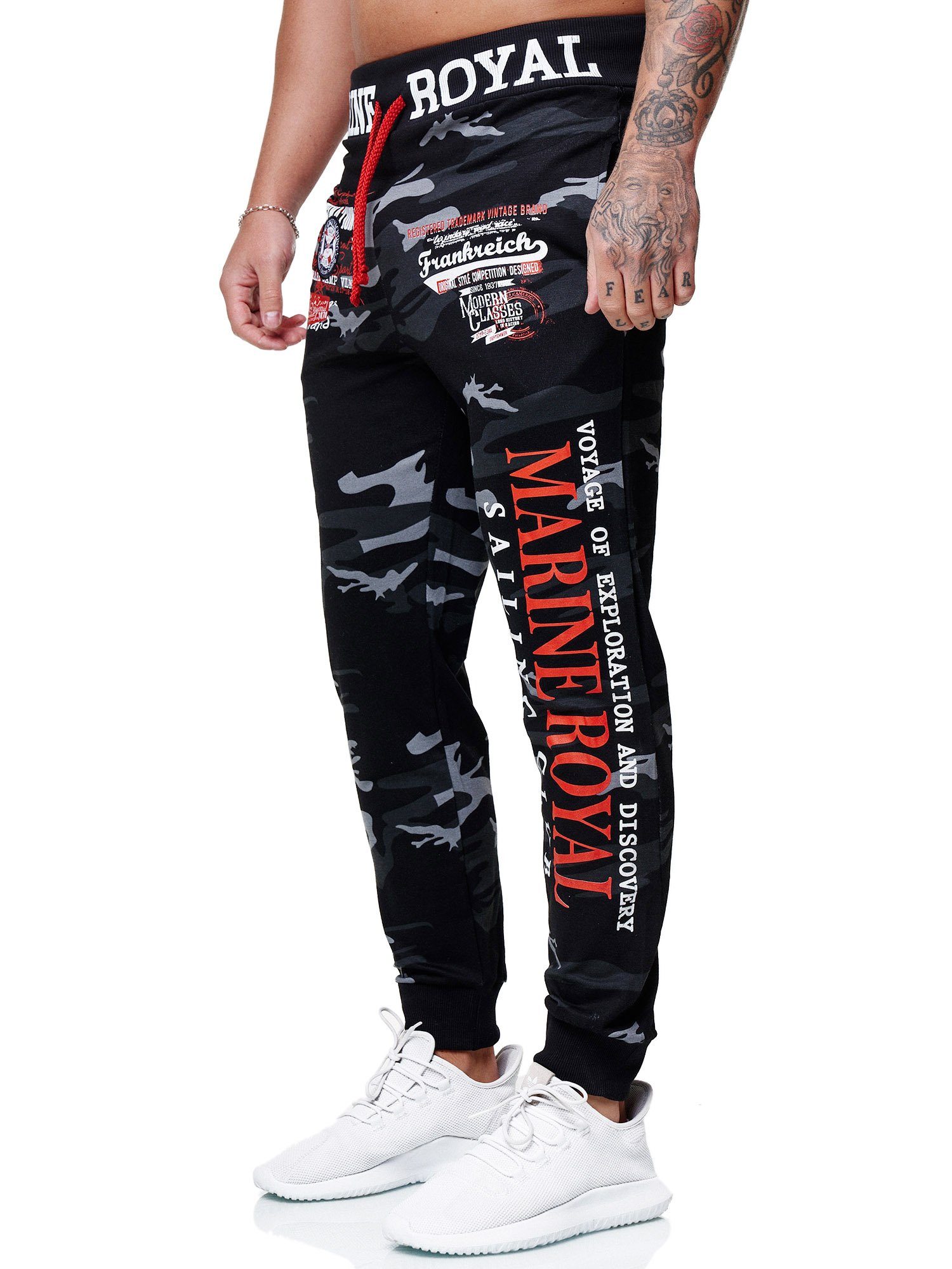 Sweatpants, 3629C Trainingshose Freizeit Casual 1-tlg) Fitness Schwarzcamo-rot Jogginghose (Sporthose OneRedox