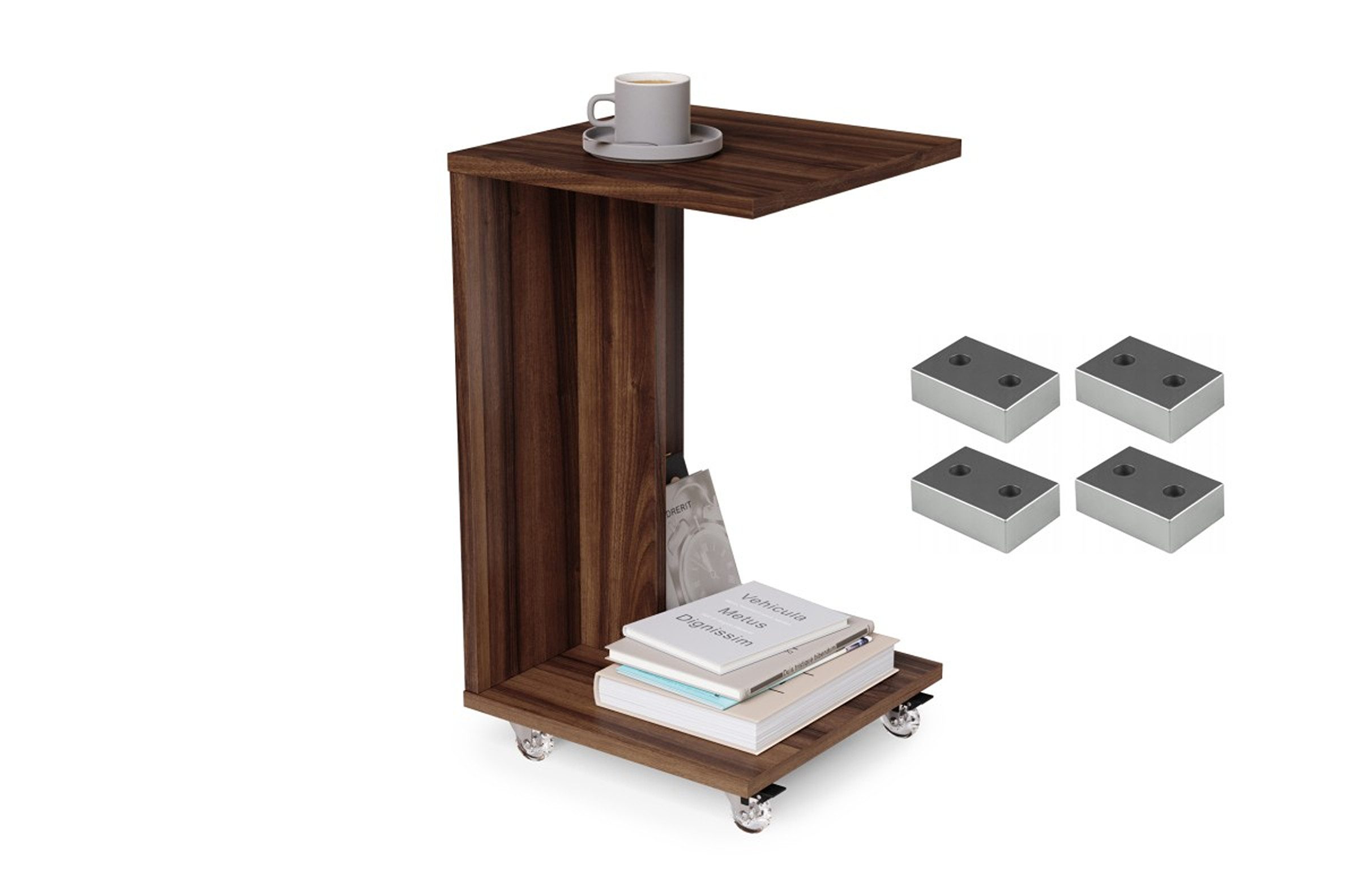 designimpex Beistelltisch Design Hugo Ecktisch Tisch Notebooktisch mit/ohne Rollen, tisch klein, ecktisch, rollbarer tisch, beistelltisch klein,homeoffice