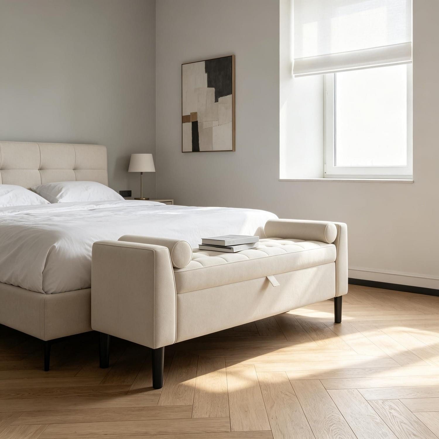 LuxusKollektion Truhenbank Sitzbank mit Stauraum 118cm Cremeweiß Samt (1-St)