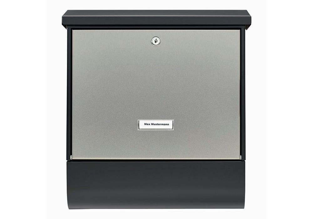 Burg Wächter Briefkasten Briefkastenset LONDON H420xB377xT115mm Stahl verzinkt mattschwarz Edelstahltür Einwurf-B332xH31mm