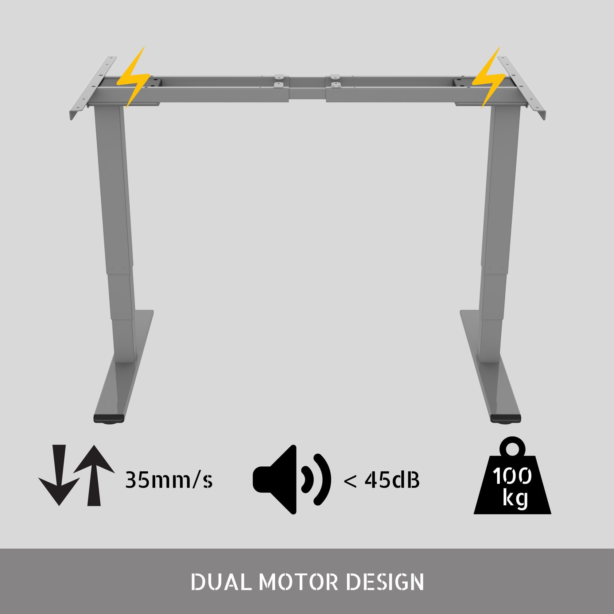 2 Höhenverstellbaren (Dualer (höhenverstellbares mit Motoren, Memory-Steuerung), ERGOFINO Silber Schreibtisch Elektrisch Schreibtisch Motor) Tischgestell DT30 3-Fach-Teleskop,