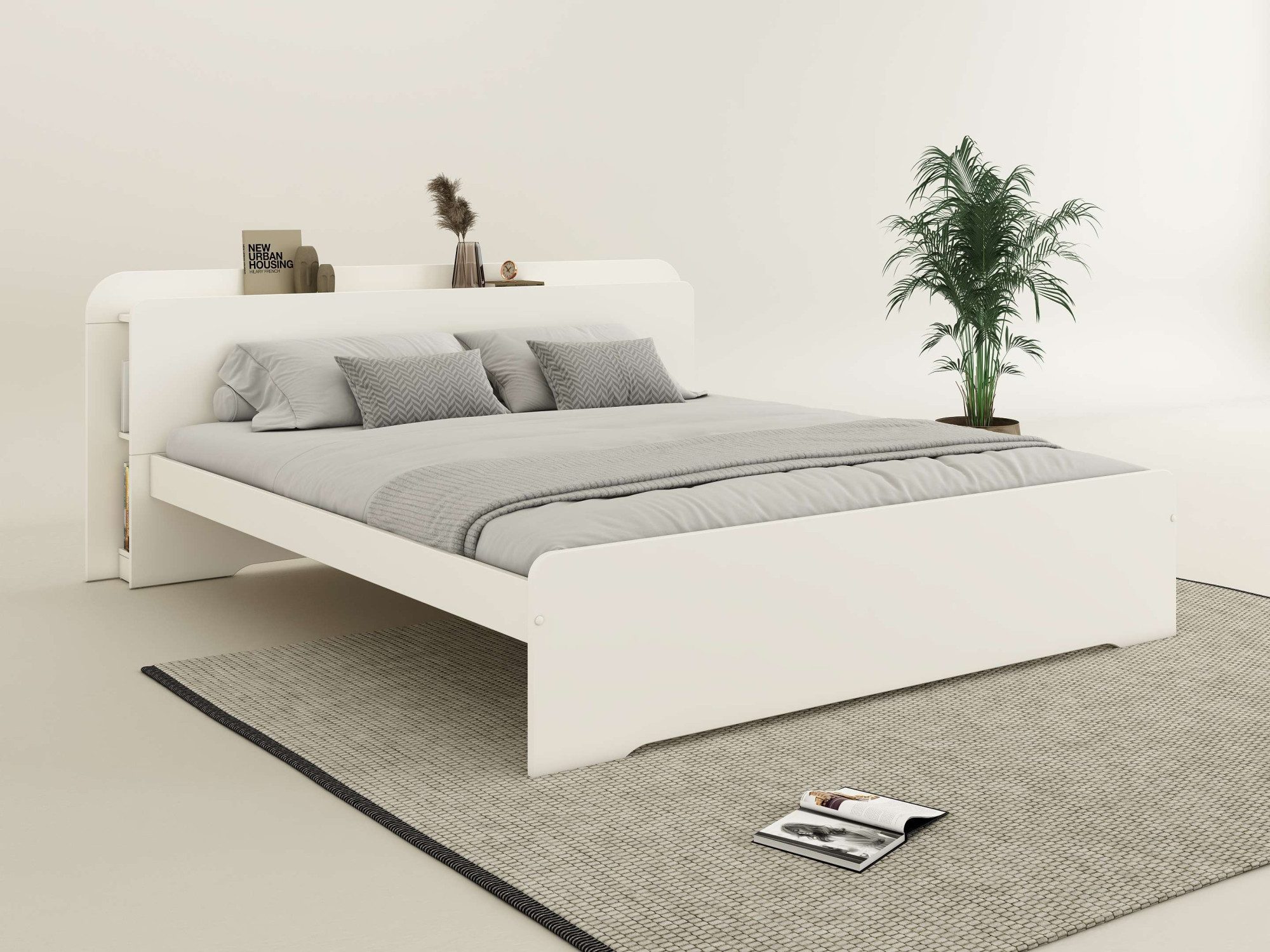 OTTO home Bett Ismund, Stauraum im Kopfteil, Stauraumbett, inklusive Lattenrost, teilmassiv, Bettkasten optional