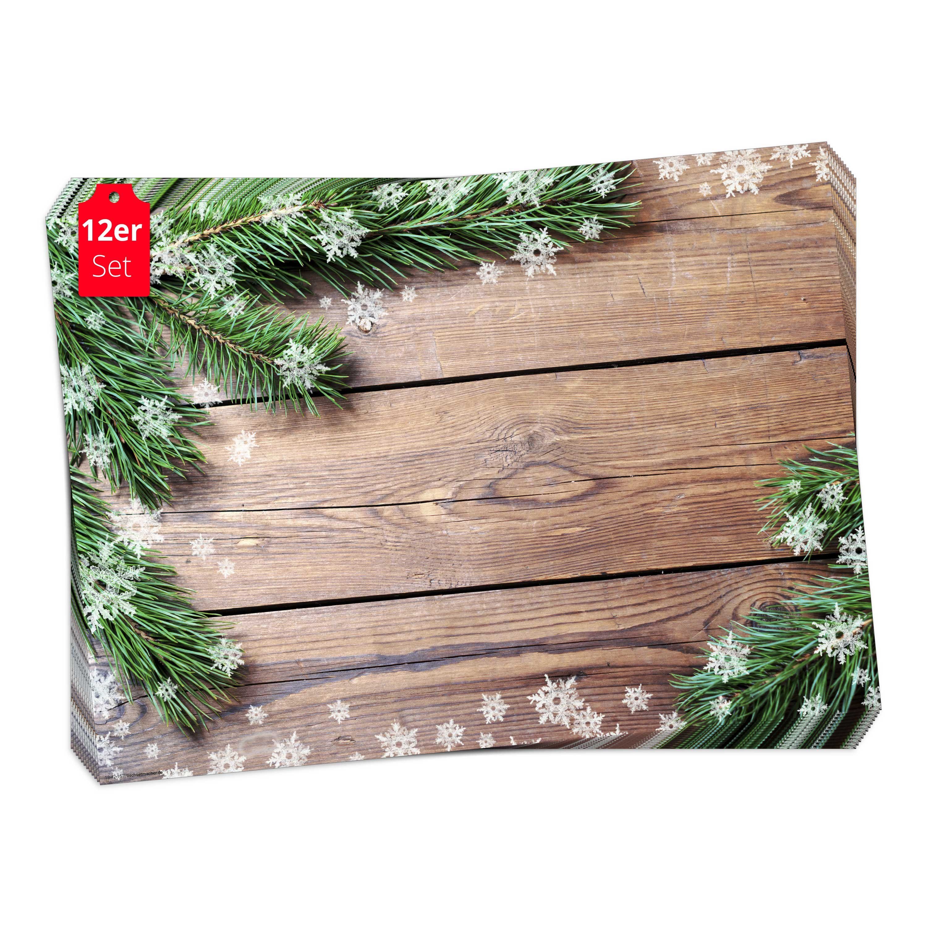 Tischsetmacher Platzset Tischsets I Platzsets - Weihnachten - Tannenzweige aufsichtig, (aus Naturpapier in Aufbewahrungsmappe, 12-St., 44 x 32 cm / weiß), Made in Germany