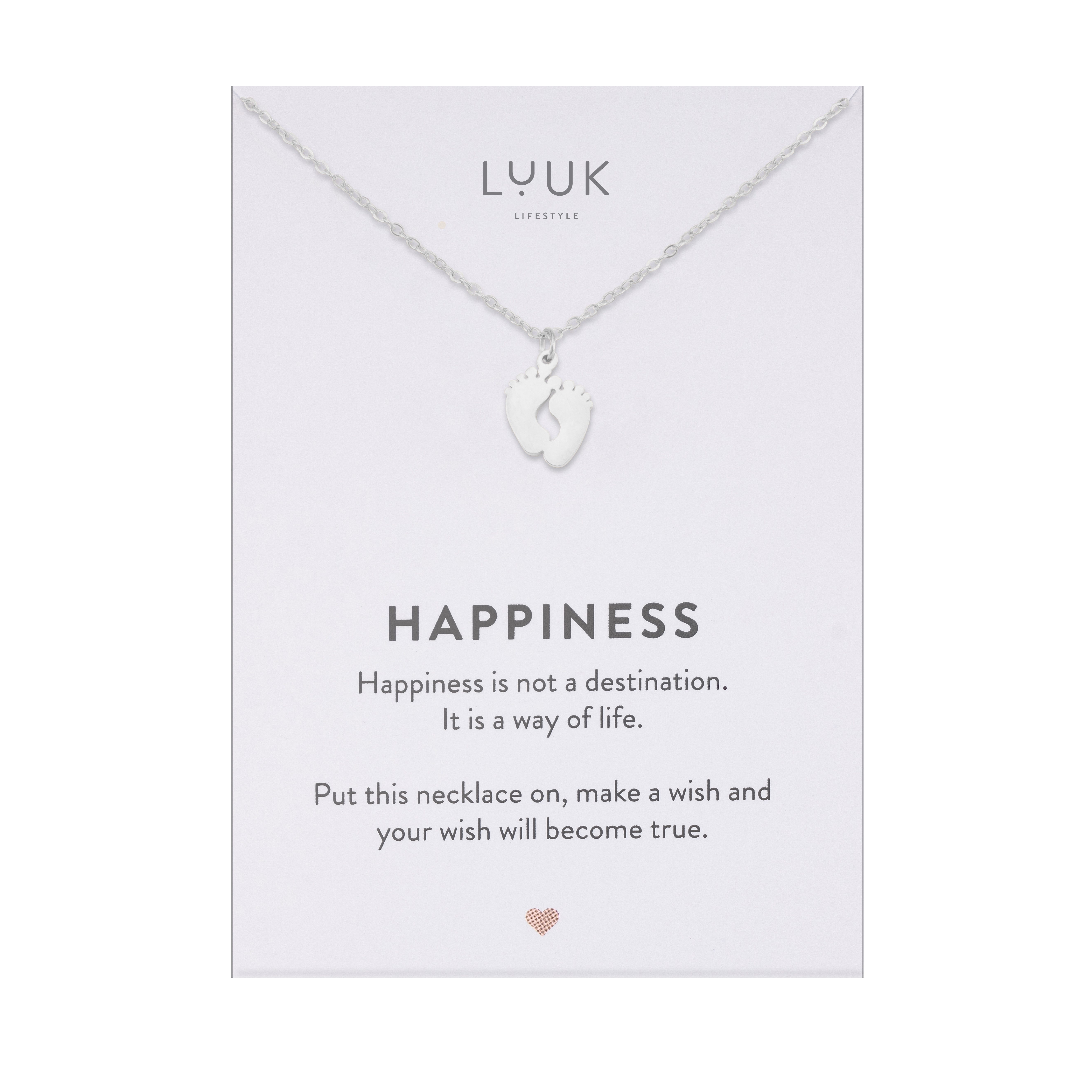 LUUK LIFESTYLE Kette mit Anhänger Babyfüße, mit HAPPINESS Spruchkarte, langlebig und hautverträglich