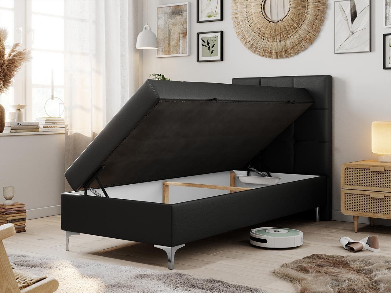 mit - 90x200cm Bett, Bett Boxspringbett 90, Multipocket-Matratze MÖBEL Modern SIMON MKS