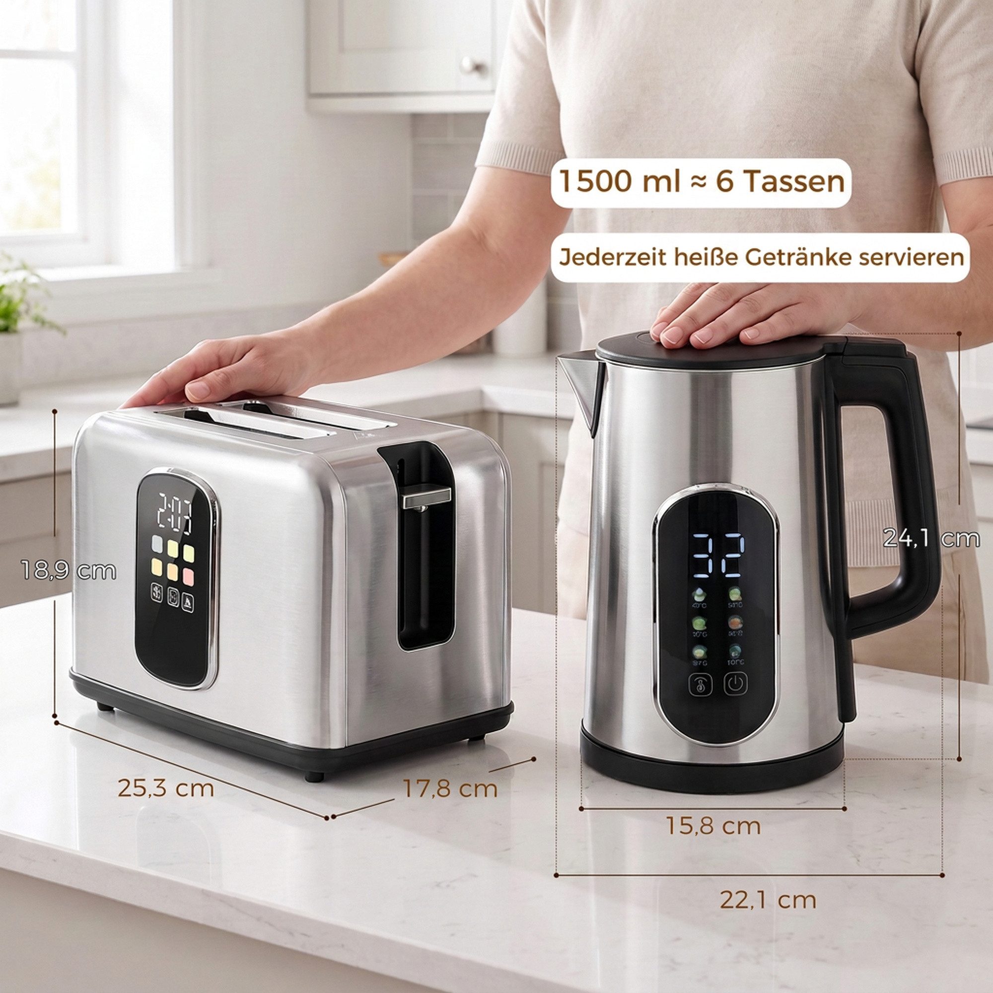 HOMCOM Frühstücks-Set Wasserkocher und Toaster Set mit 45°-100° Warmhalte-& Memory-Funktion (1-tlg), Wasserkocher & Toaster Set – Bild 3 von 5
