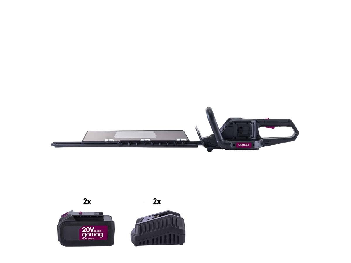 Gomag Akku-Heckenschere GO-HES720BL 2x 4,0 Ah Akku & 2x Ladegeräte, (Set, 6 St), 65 cm Schnittlänge