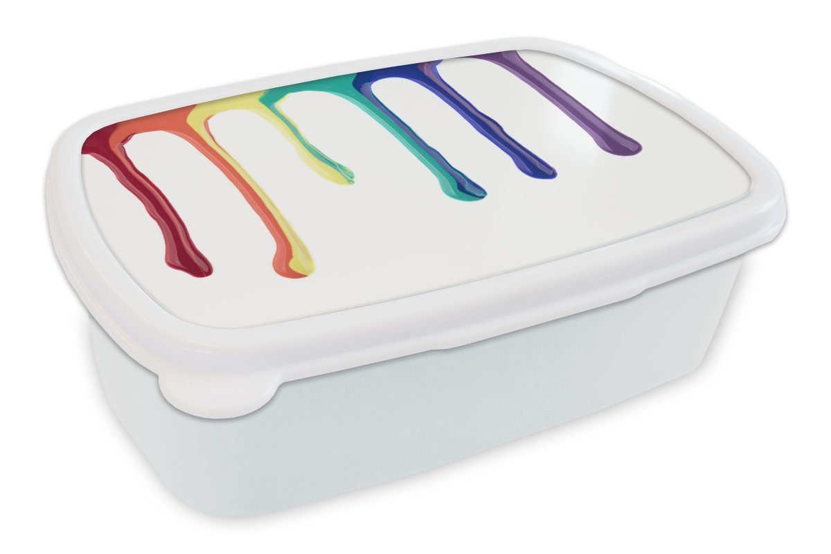 MuchoWow Lunchbox Tropfen der Regenbogenfarbe, Kunststoff, (2-tlg), Brotbox für Kinder und Erwachsene, Brotdose, für Jungs und Mädchen weiß | Lunchboxen