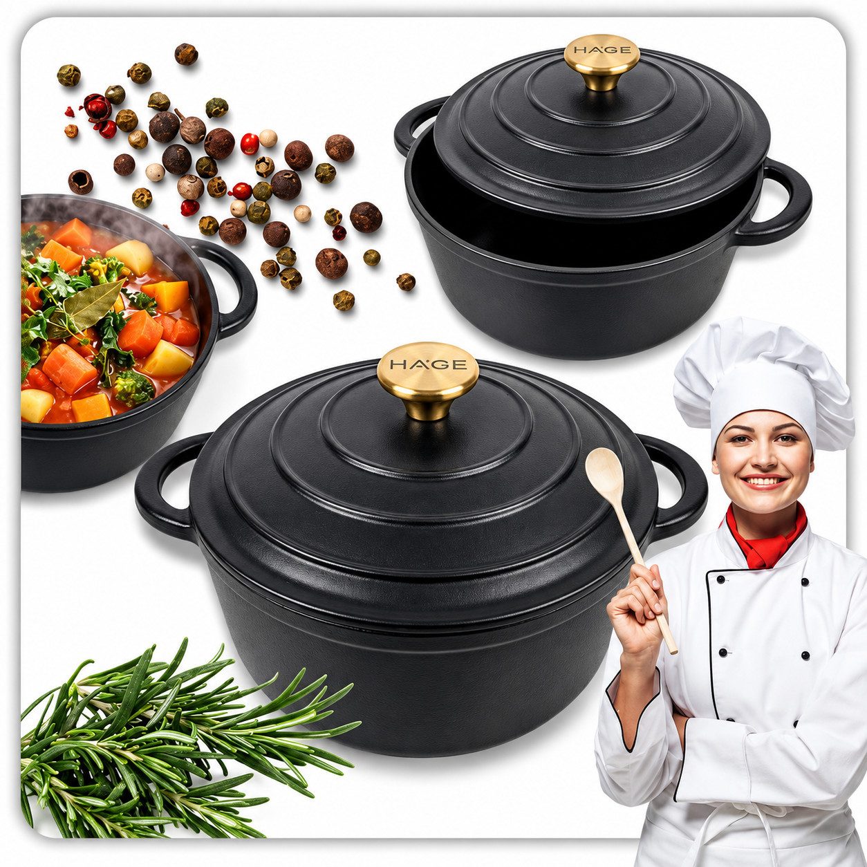 Torvon Bräter Gusseisen emailliert 34 cm 6 L mit Deckel