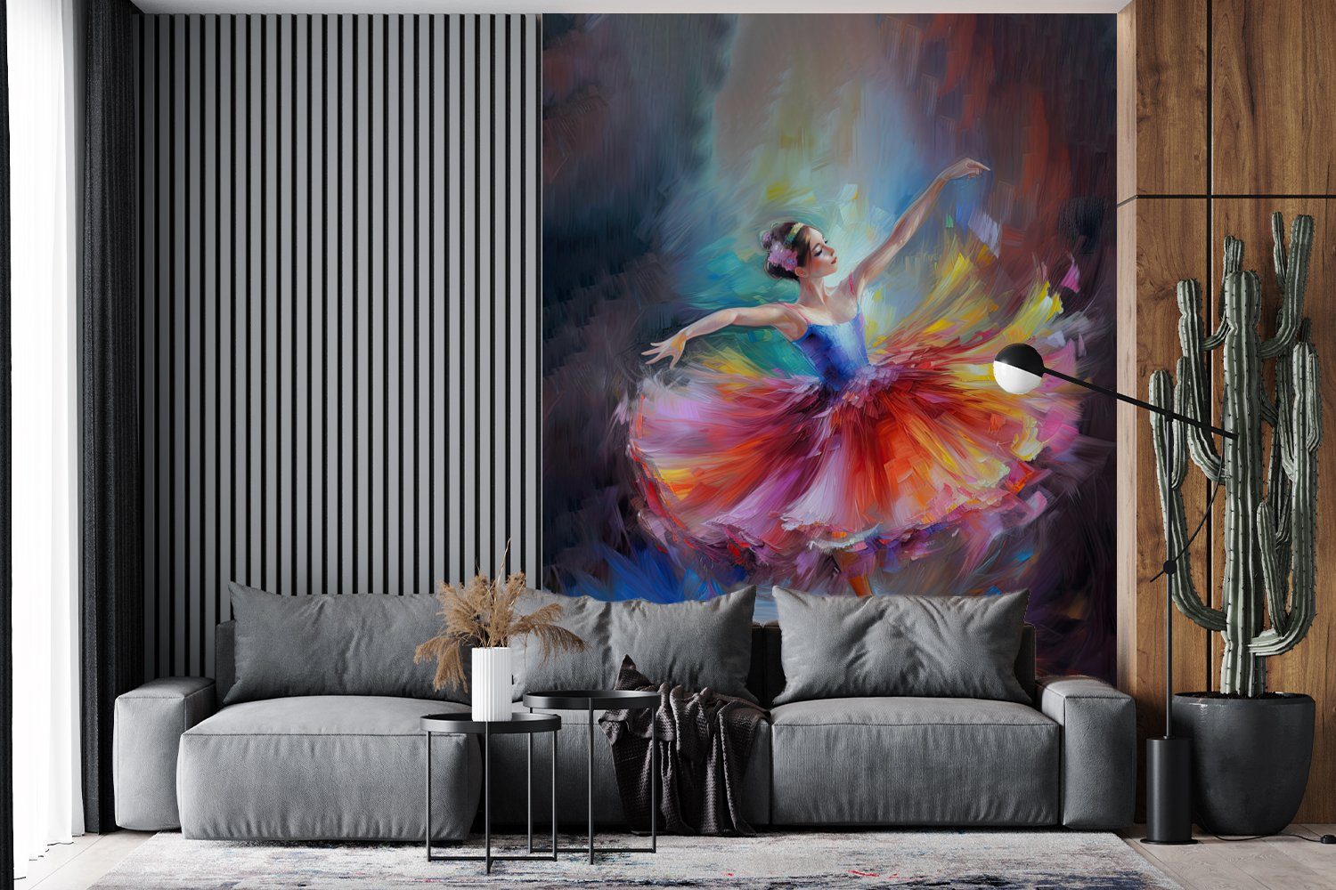 MuchoWow Fototapete - - Montagefertig Tanz St), Wohnzimmer, Ballerina, bedruckt, (4 - Ölfarbe Wandtapete Malerei Matt, Tapete für Vinyl