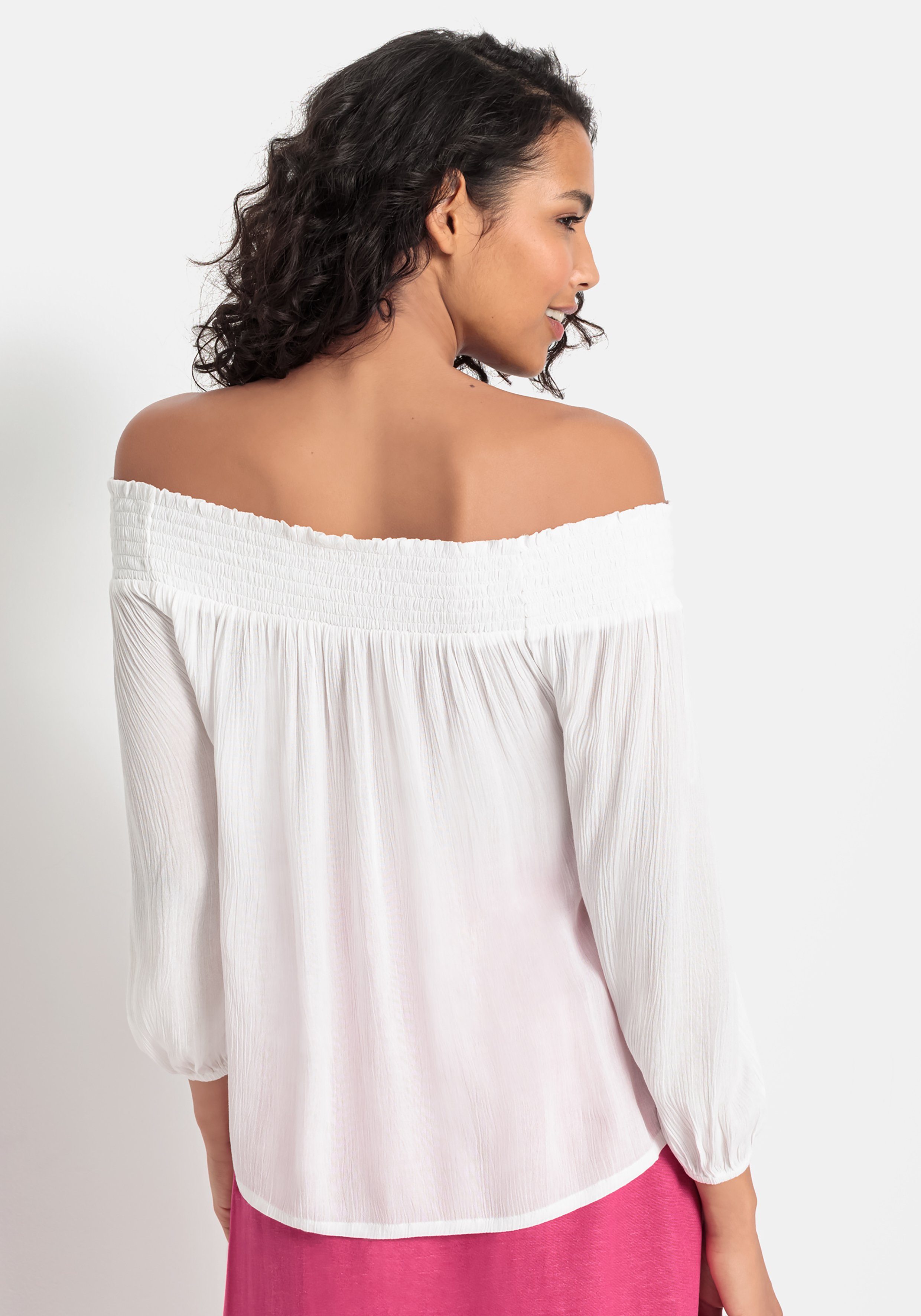 LASCANA Carmenbluse in leichter Crinkle-Optik, Damenbluse, günstig online kaufen