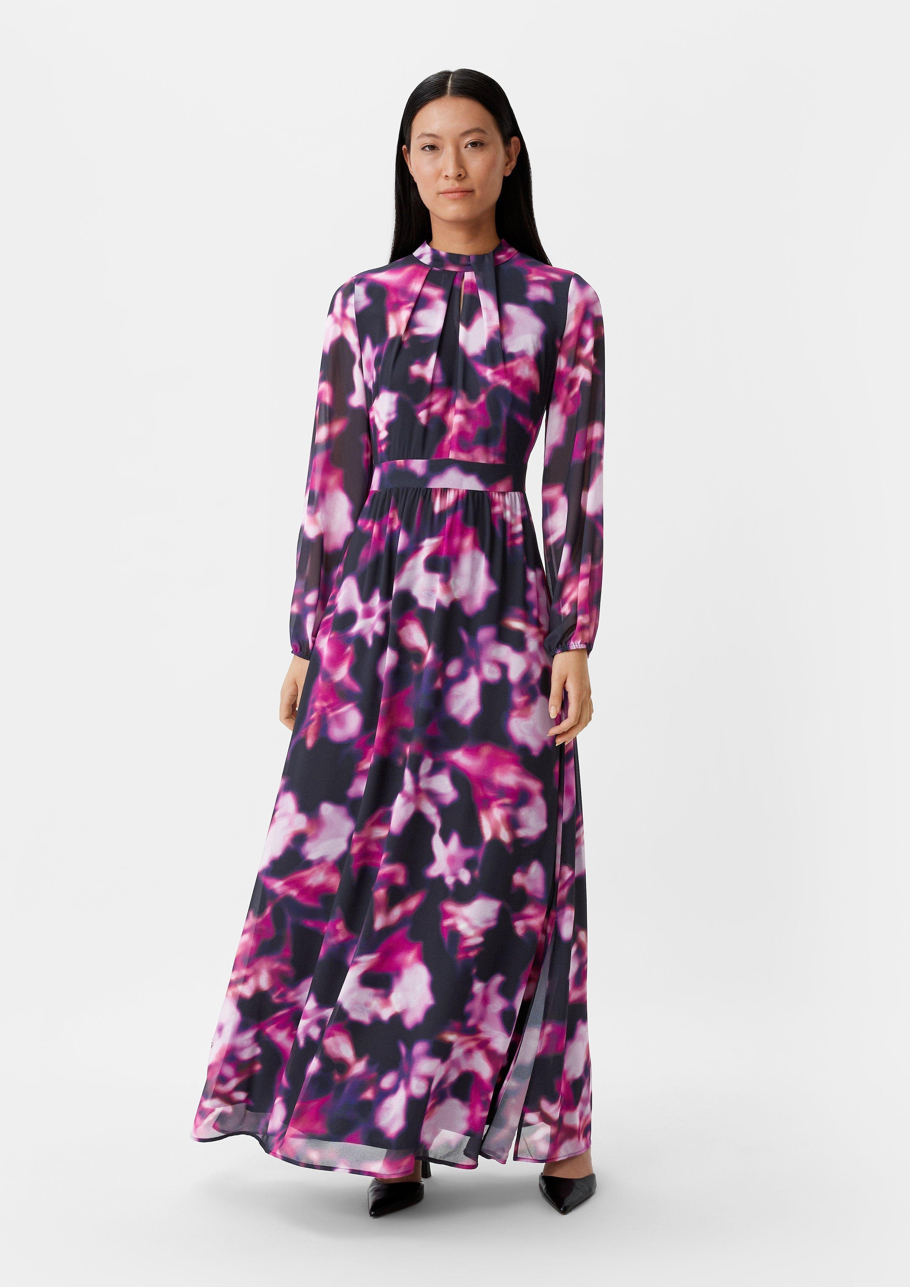 Maxikleid Gemustertes Chiffonkleid mit Drapierung