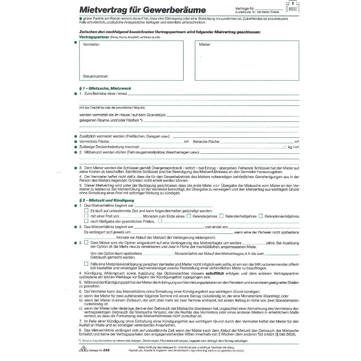 RNK Verlag Formularblock Mietvertrag für Gewerberäume A4 3 Blatt