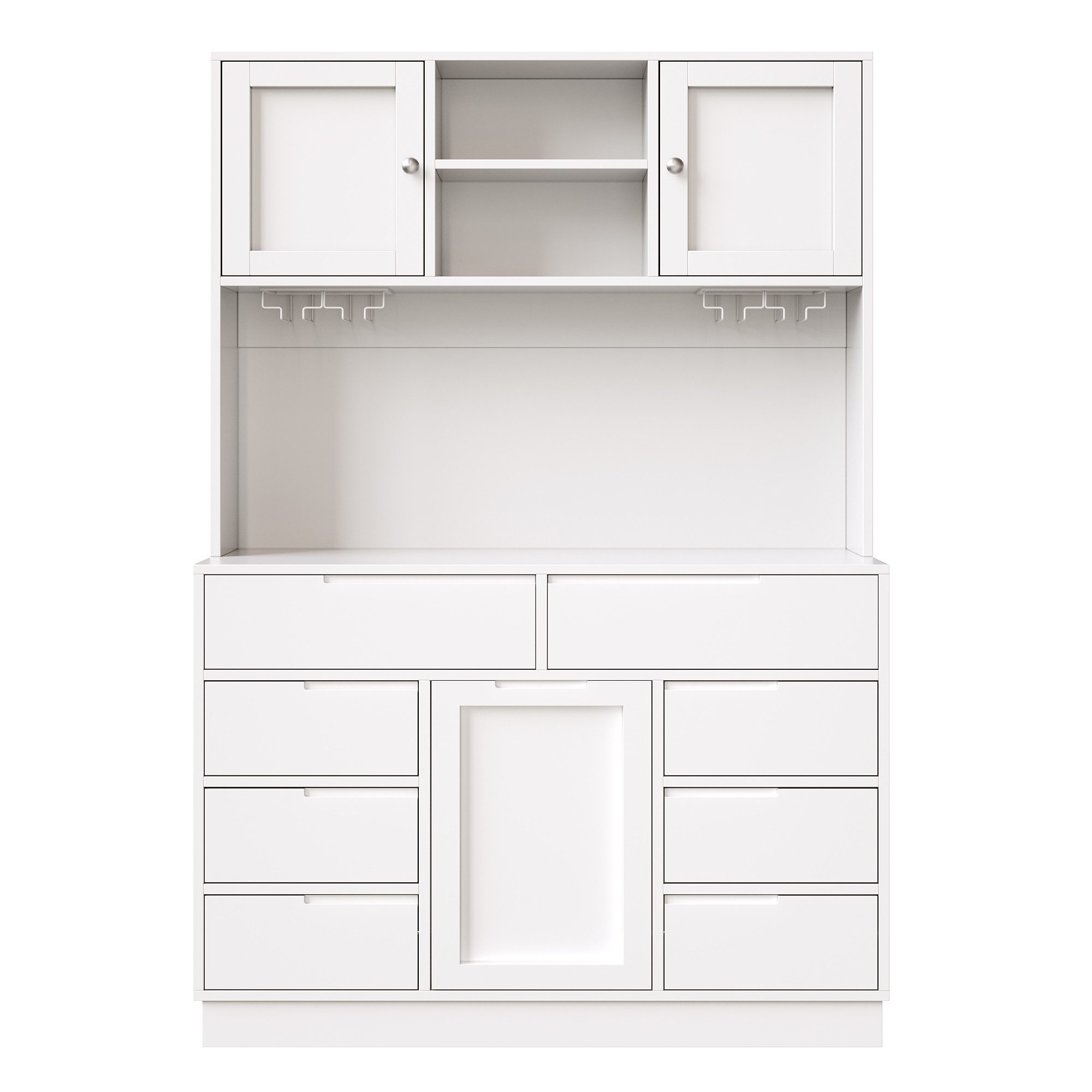 Flieks Küchenbuffet mit LED-Beleuchtung, Gläserhalter, 8 Schubladen und 3 Türen (1-St., B120/T40/H183,5 cm) Hochschrank Küchenschrank Geschirrschrank mit verstellbaren Ablagen