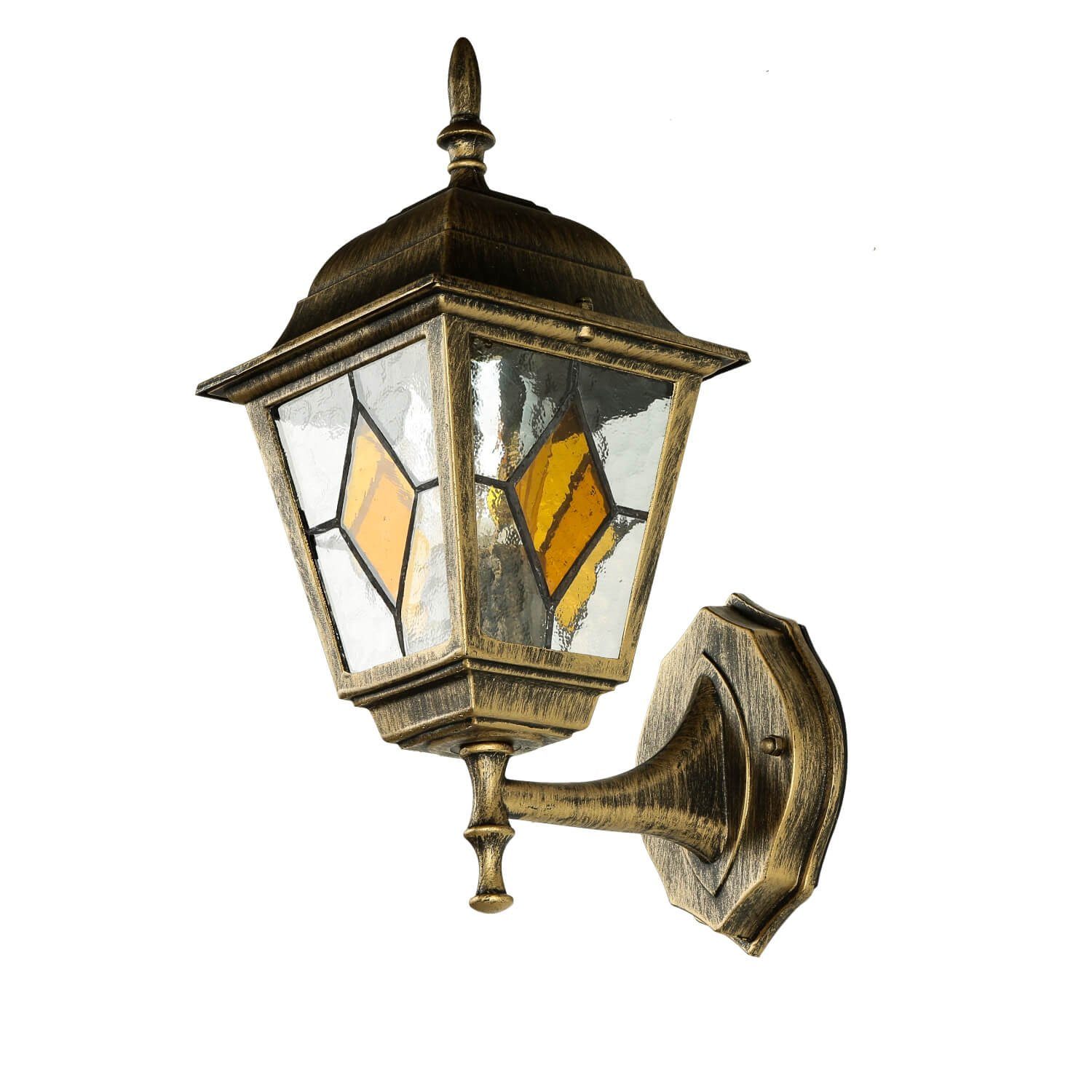 Licht-Erlebnisse Außen-Wandleuchte MONACO, ohne Leuchtmittel, Buntglas antik Lampe Aluguss wetterfest AußenWandlampe
