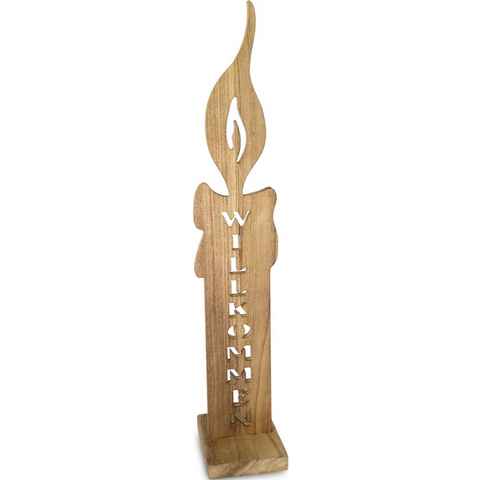 Home affaire Weihnachtsfigur Dekoobjekt Etmißl, mit Schriftzug "Willkommen", aus Holz, Dekofigur (1 St), Eingangsdeko, Deko-Kerze, Weihnachtsdeko, Höhe ca. 70 cm