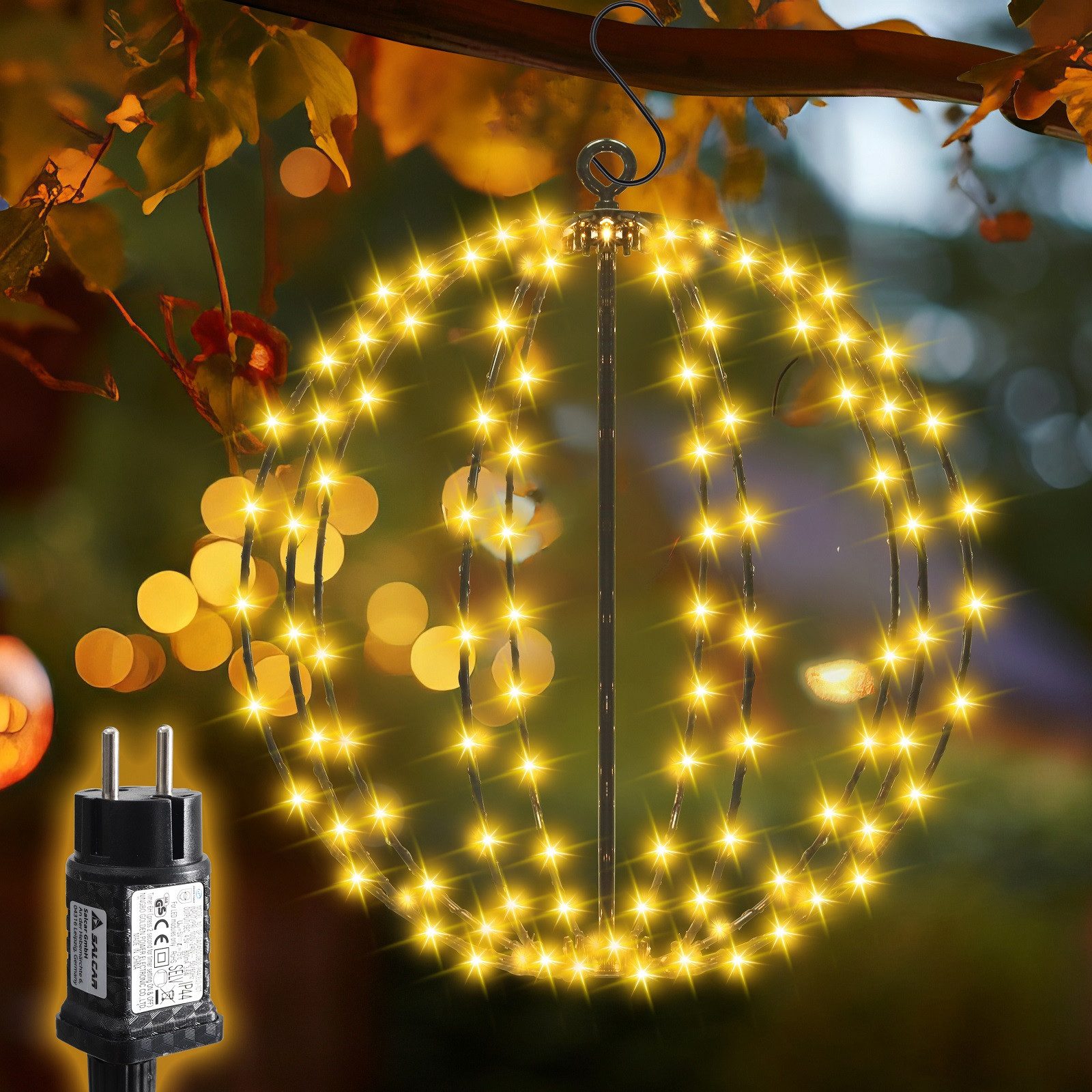 Salcar LED Kugelleuchte LED Weihnachtsdeko Lichterkette Außen 30cm 120 LED Kugel Lichter, Stecker, LED fest integriert, Weihnachtsbeleuchtung mit Timer, Speicherfunktion, 8 Modi
