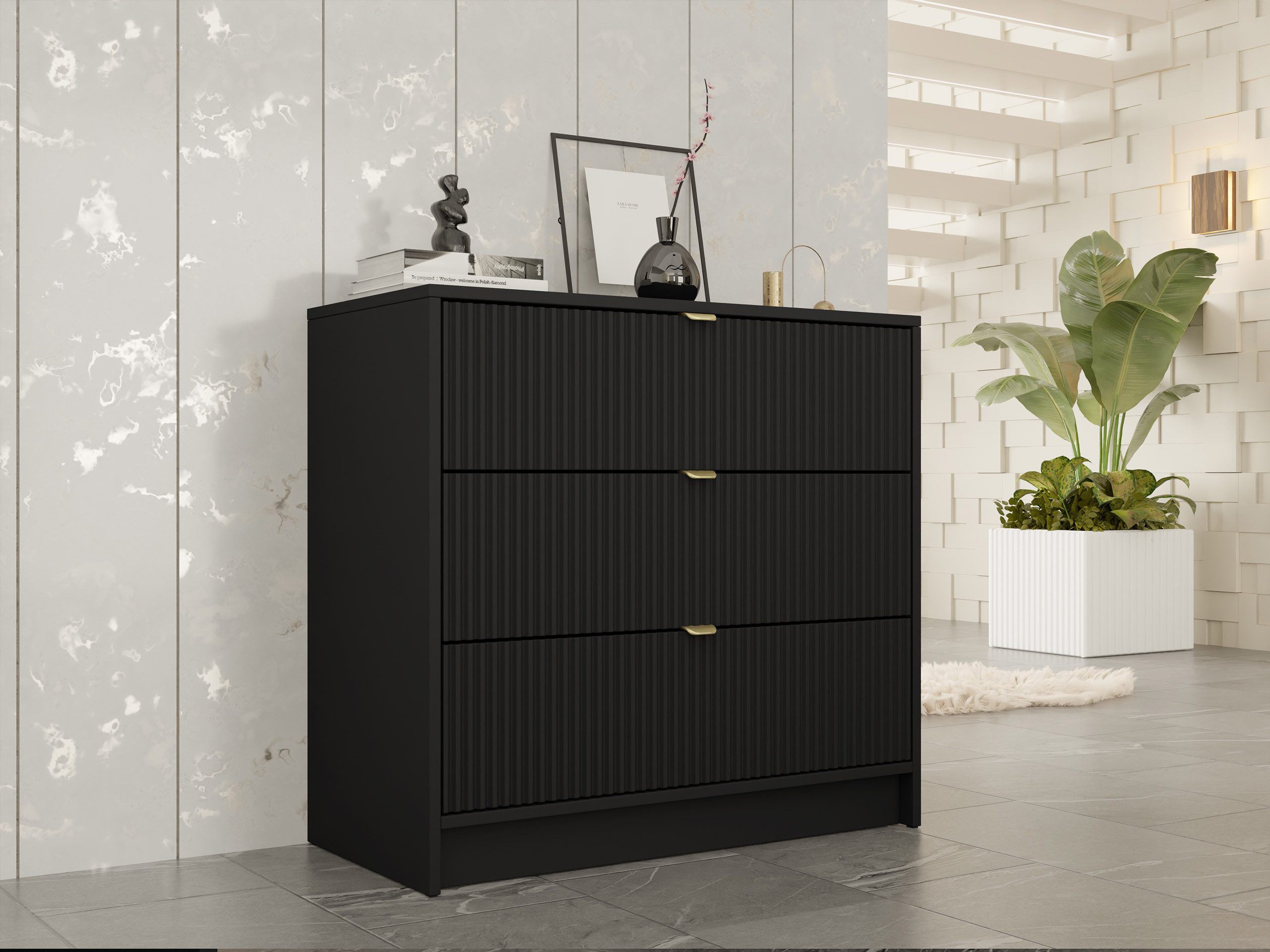MIRJAN24 Kommode Tireno 3SZ (mit drei Schubladen), Aluminiumgriff in der Farbe Gold