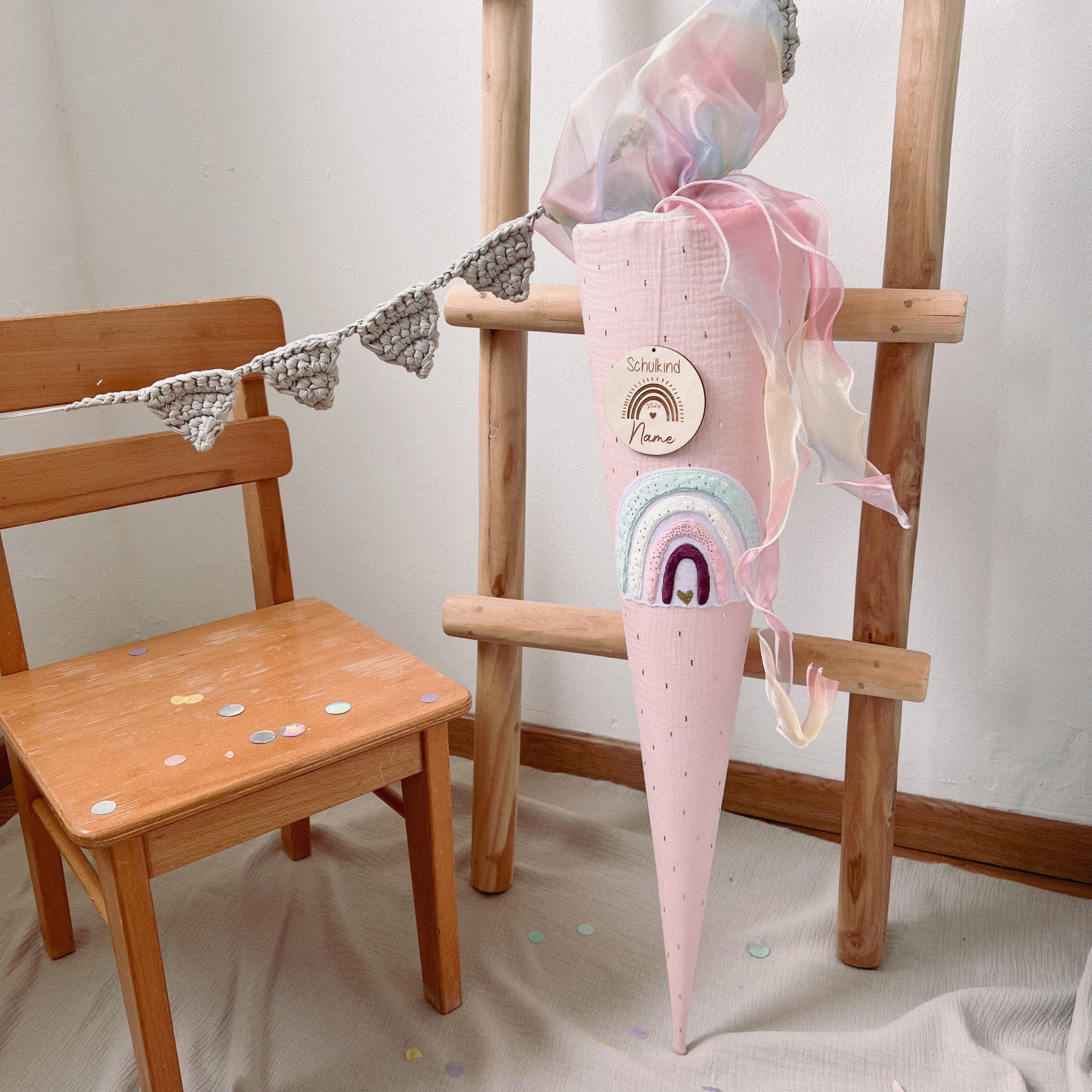 LittleANTunique Schultüte SCHULTÜTE ZUCKERTÜTE ROSA GLITZER RAINBOW, Mit Namen personalisierbar