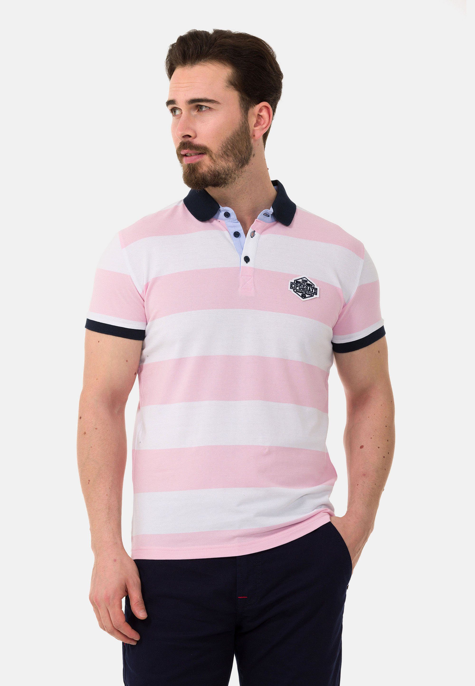 Cipo & Baxx Poloshirt mit breitem Streifenmuster weiß-pink