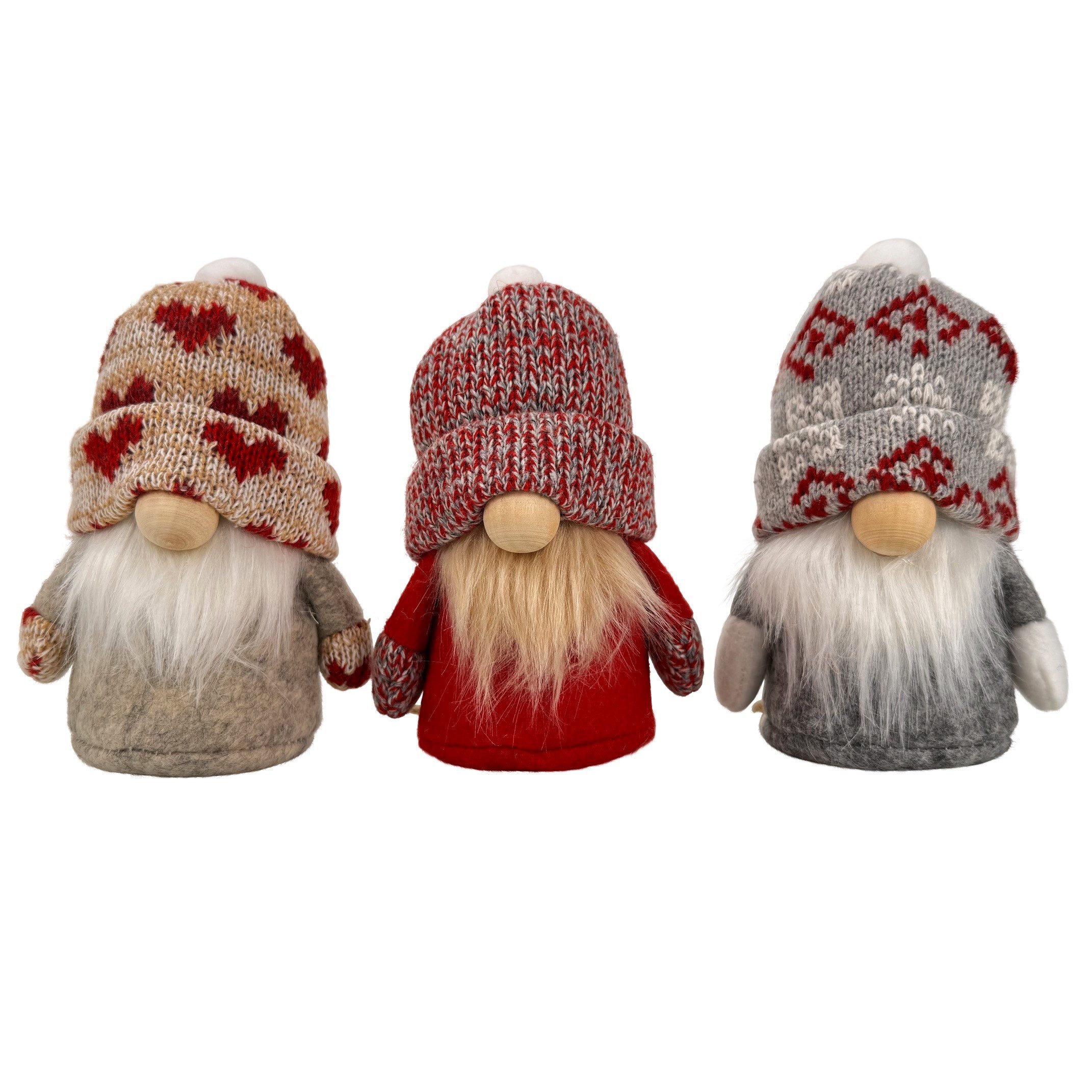 Online-Fuchs Dekofigur kleine Weihnachtswichtel mit Pudelmütze - Deko Winter & Weihnachten (3er oder 6er Set wählbar, harmonische Kombination aus Rot, Grau und  – Bild 2 von 2