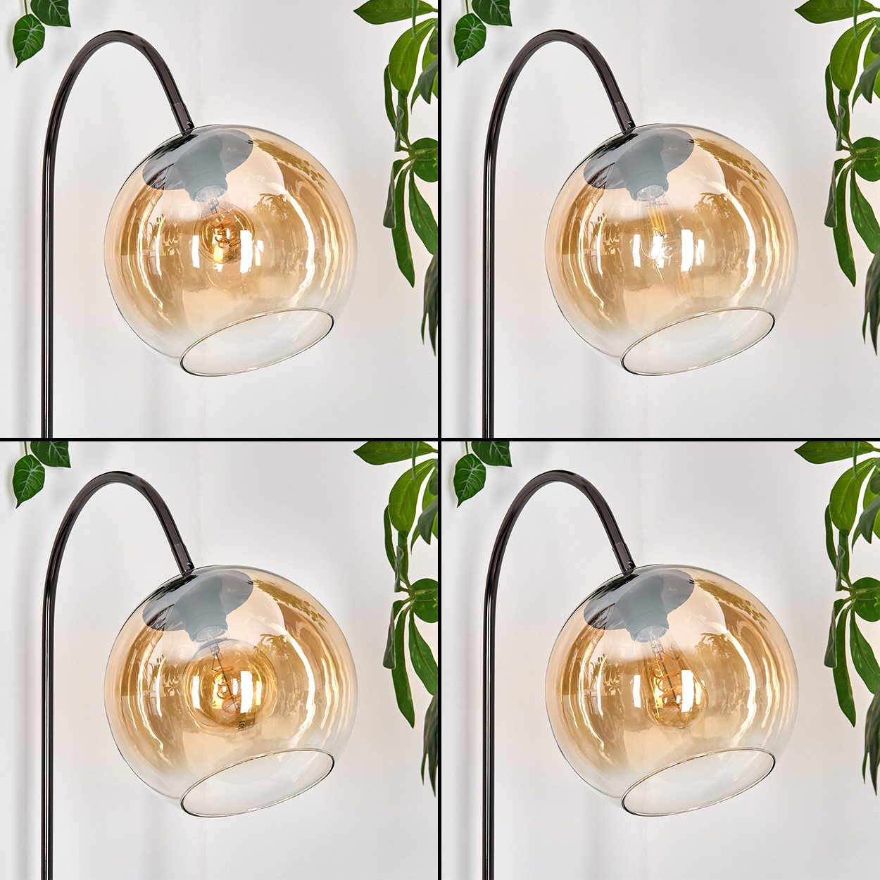 hofstein Stehlampe Stehlampe Metall/Glas in Schwarz/Chrom/Bernstein/Klar günstig online kaufen