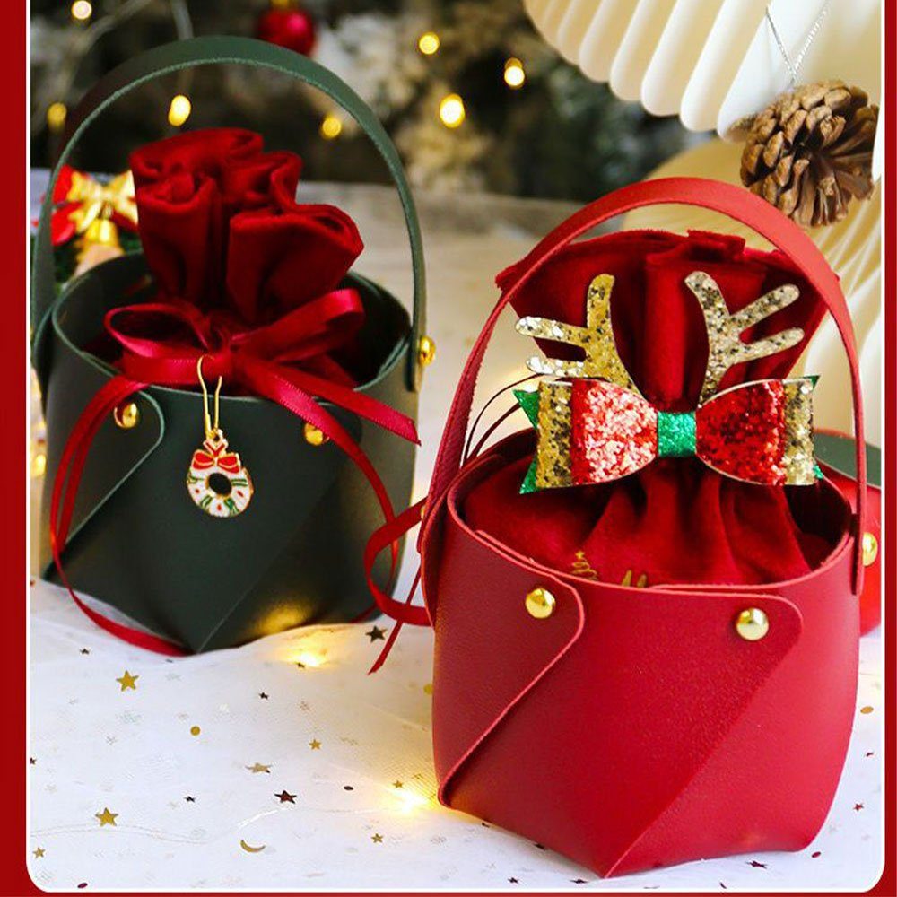 für Weihnachtsfeier Tragbares 5-tlg Apfeltasche für Weihnachten Leder, AUzzO~ Süßigkeiten geschenktüte Weihnachtsdekoration Geschenkpapier