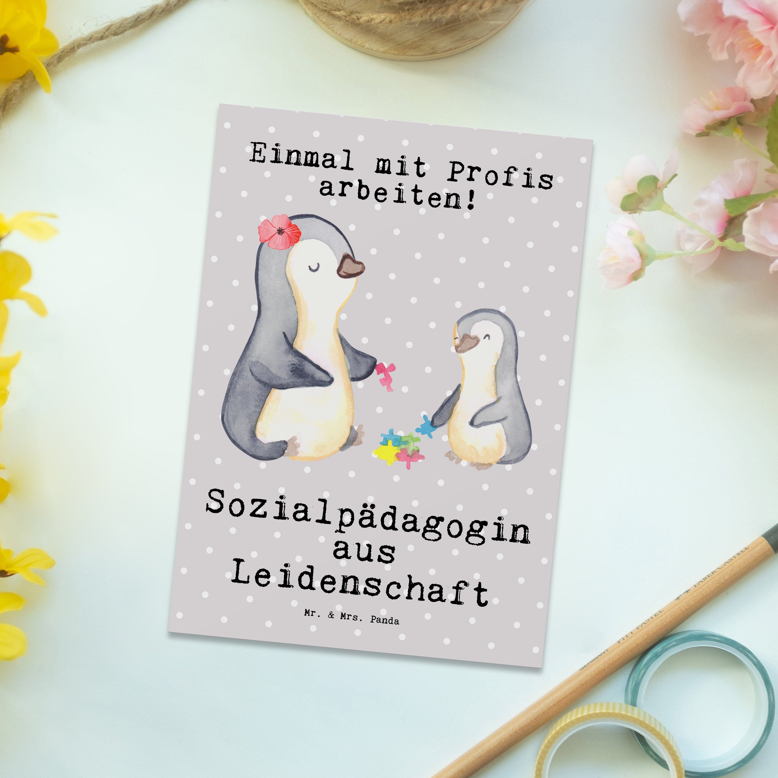 Mr. Postkarte Einladung aus - Grau Geschenk, Mrs. - & Panda Pastell Sozialpädagogin Leidenschaft