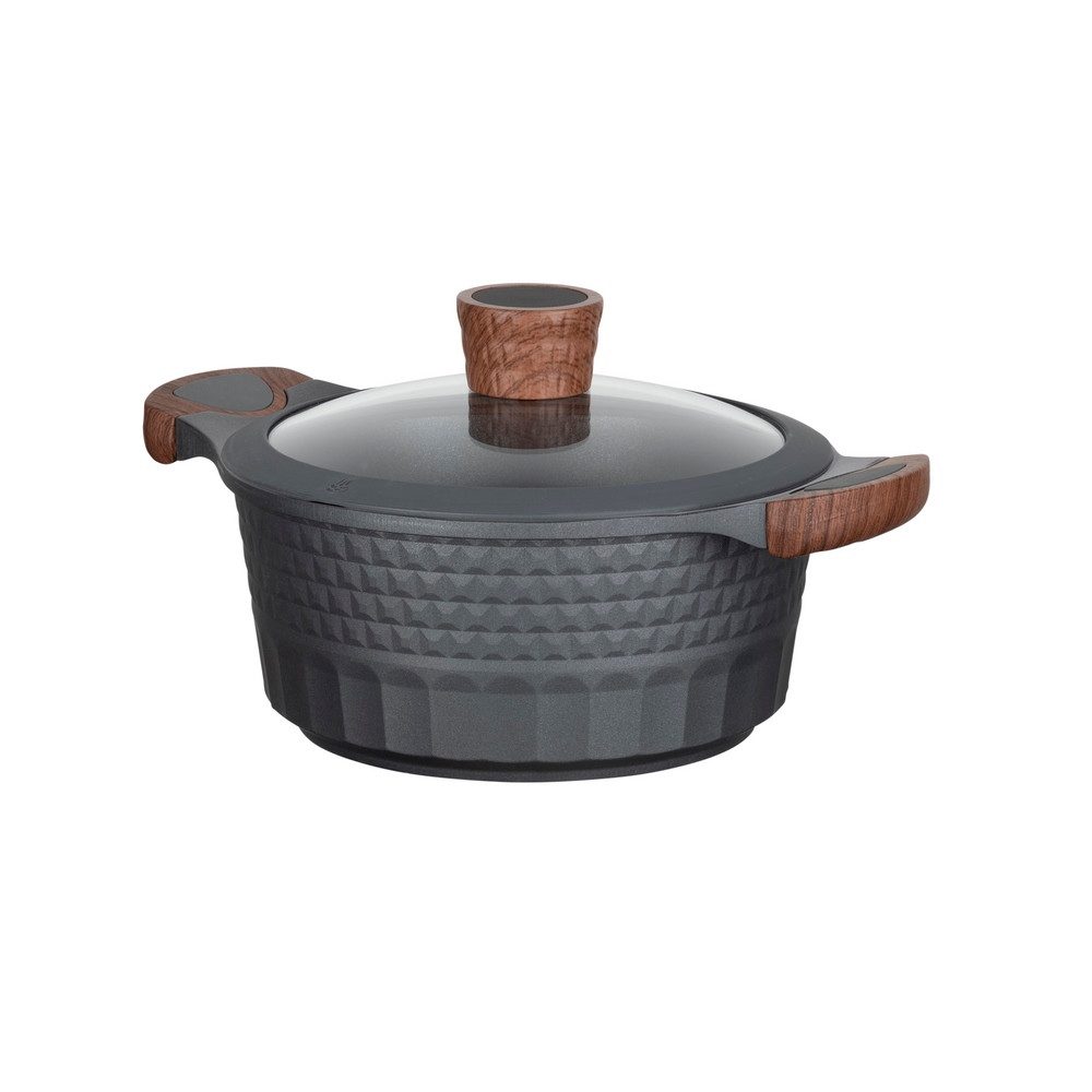 RESTO Kitchenware Kochtopf Capella, Schmortopf antihaftbeschichtet und spülmaschinenfest, Aluminiumguss (2-tlg), mit Glasdeckel und stoßdämpfendem Silikonrand, im Geschenkkarton