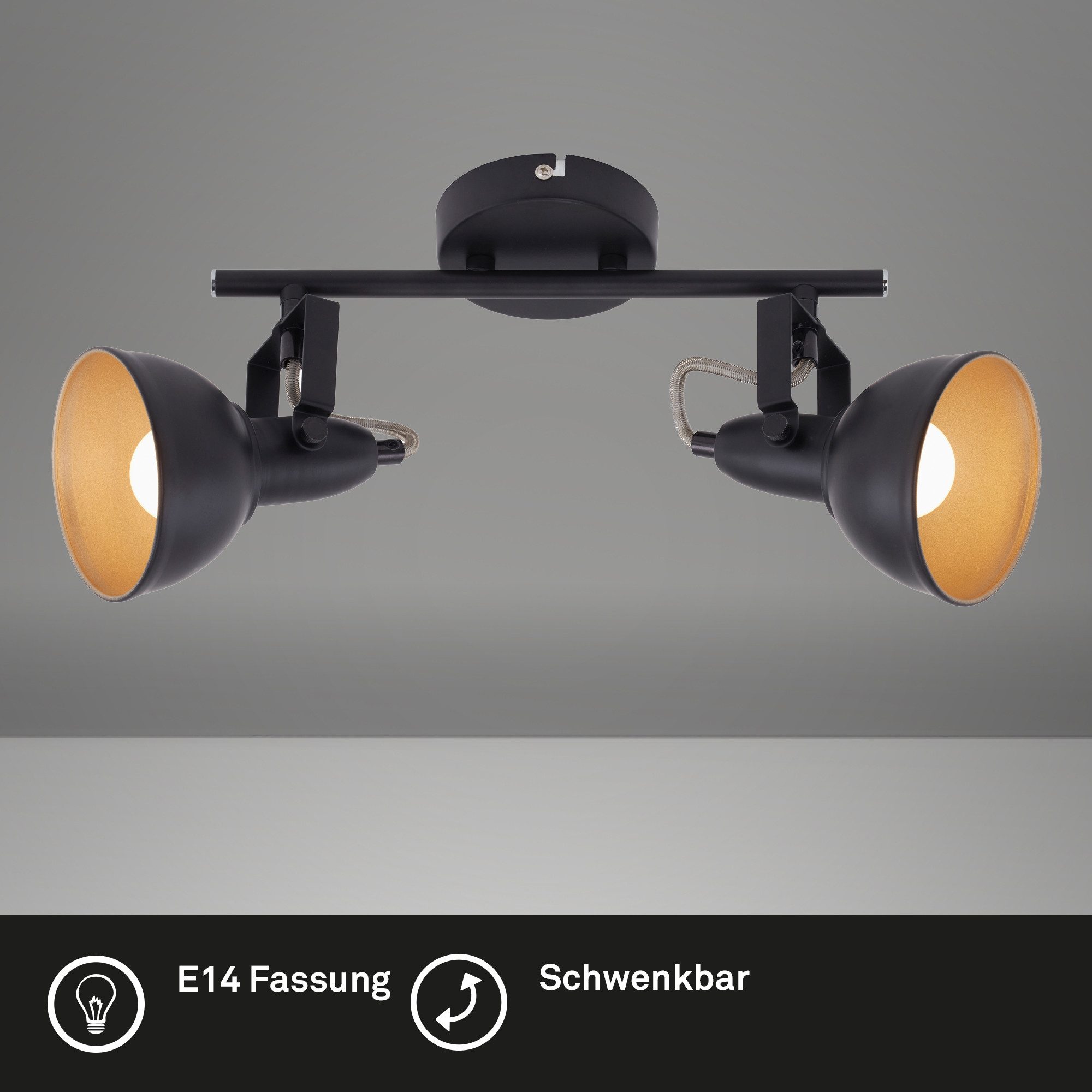 Briloner Leuchten Deckenleuchte Deckenlampe Wandlampe Innen Wohnzimmer E14, ohne Leuchtmittel, Abhängig vom Leuchtmittel - Warmweiß / Neutralweiß / Kaltweiß, Wandlampe, 15,6x10cm, Schwarz-Gold, max.40W, E14, Innen, Wohnzimmer