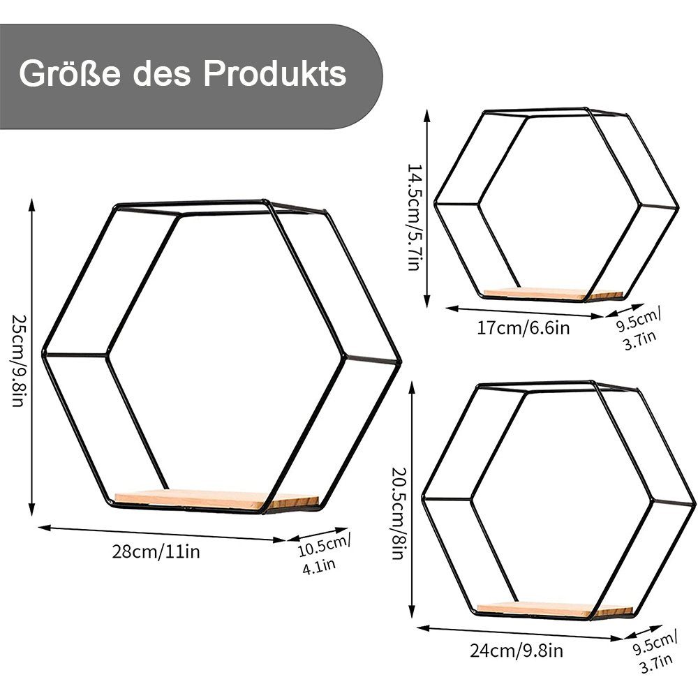 Hexagon-Wandregalen schwebenden 3 NUODWELL Stück Wandregal Regal schwarzen hänge Regalen