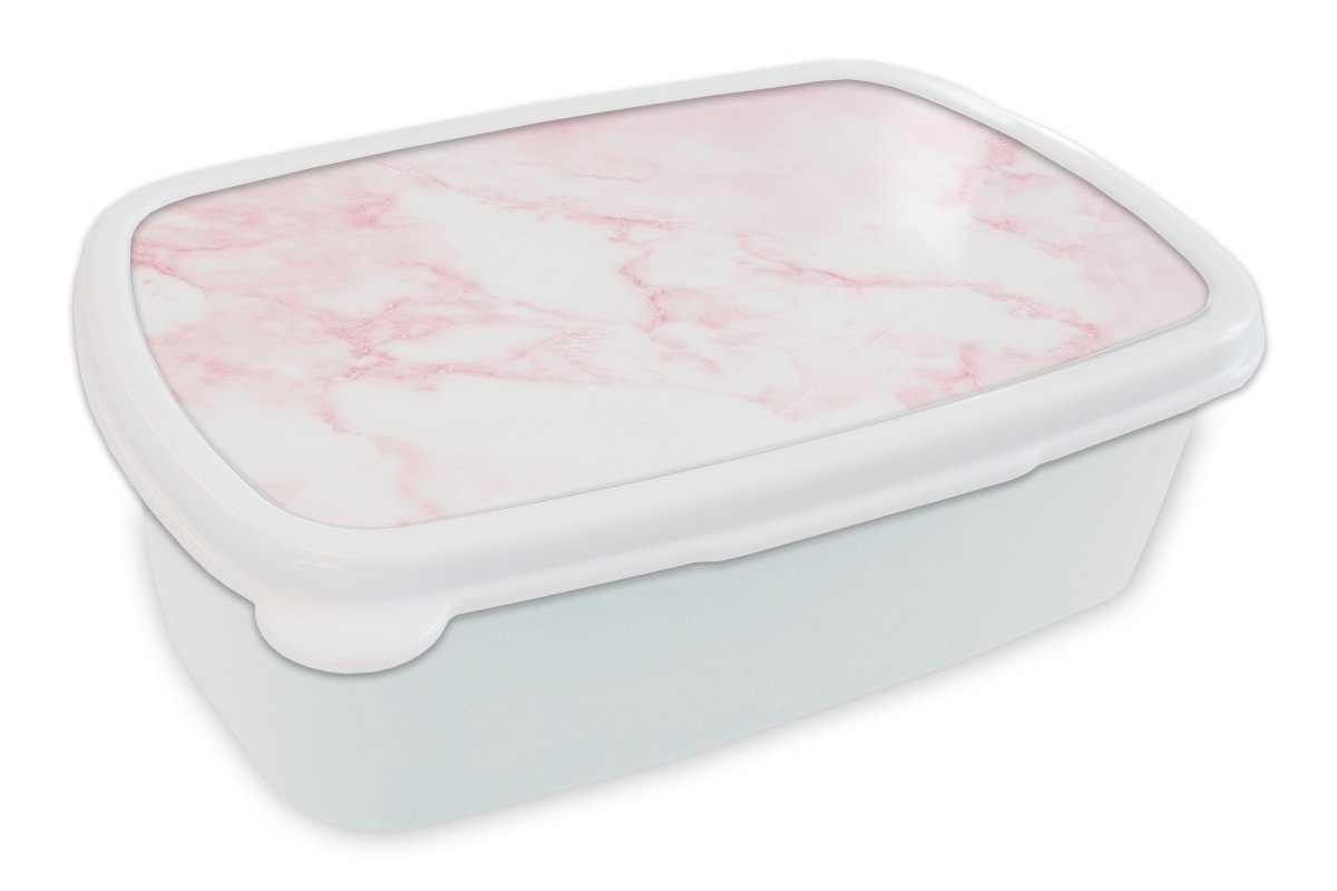 MuchoWow Lunchbox Marmor - Weiß - Rosa - Chic - Marmoroptik, Kunststoff, (2-tlg), Brotbox für Kinder und Erwachsene, Brotdose, für Jungs und Mädchen