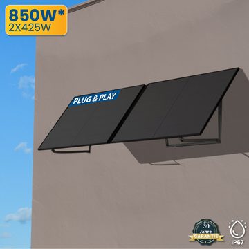 Campergold Solarmodul 850W Balkonkraftwerk integriertem WiFi Wechselrichter mit Halterung, 850W Komplettset inkl. Montage Halterung Plug-and-Play-Einrichtung