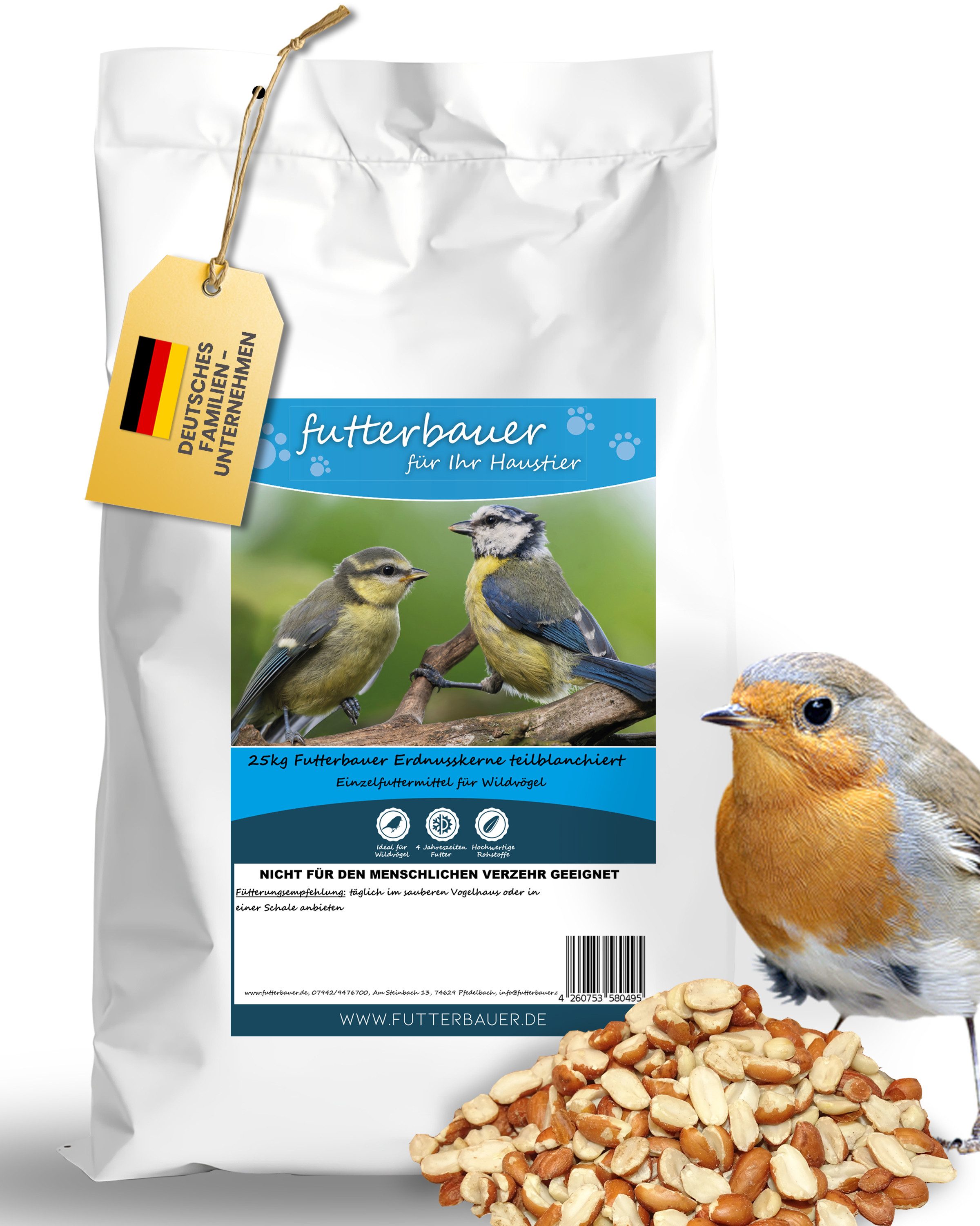 futterbauer Futterbauer Erdnüsse blanchiert 25 kg, ohne Haut Vogelfutter, für: Vogel