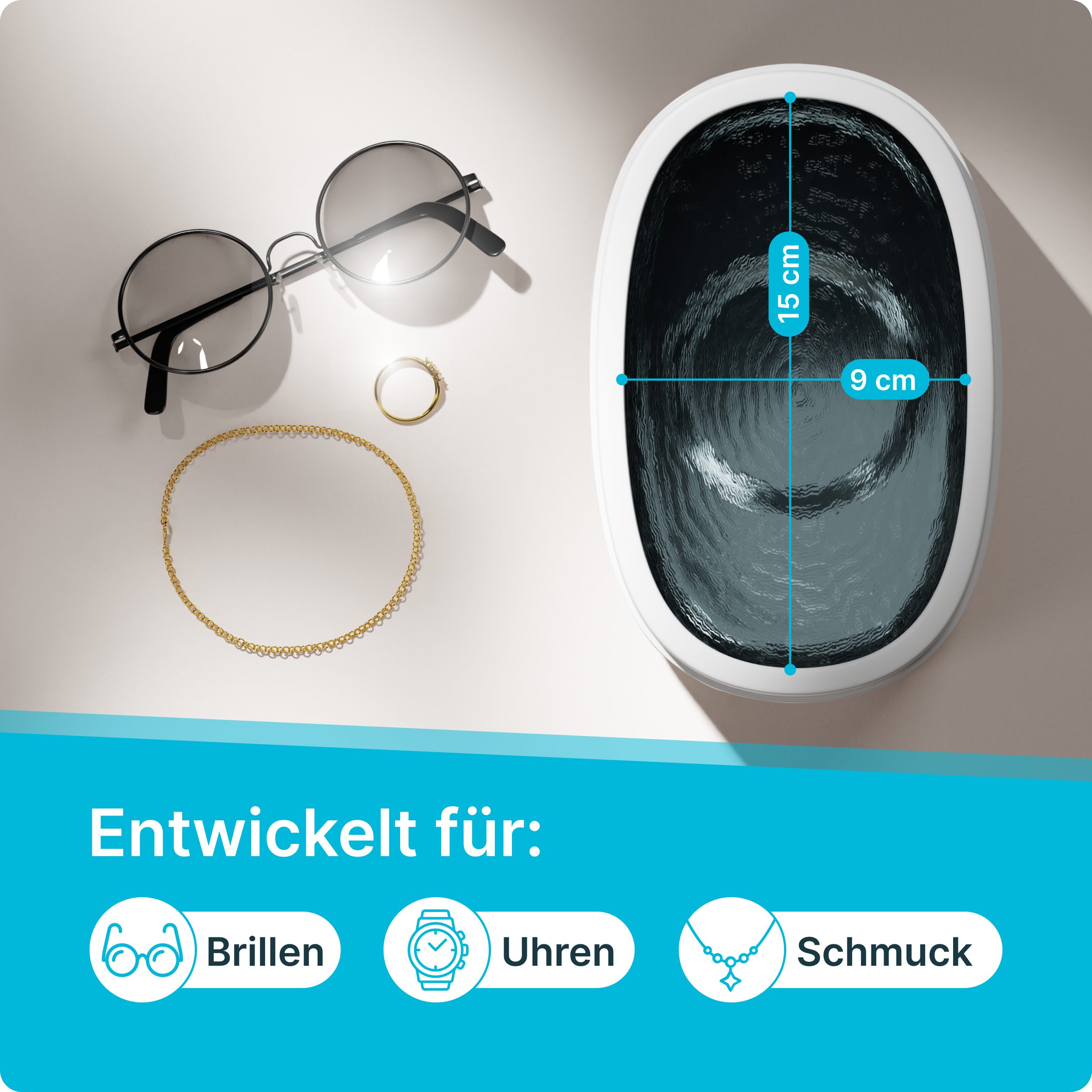 Klarberg Ultraschallreiniger Ultraschall Reinigungsgerät Brille, 43kHz, 30W, 600ml Füllmenge perfekt für Brille, Schmuck, Zahnprothese