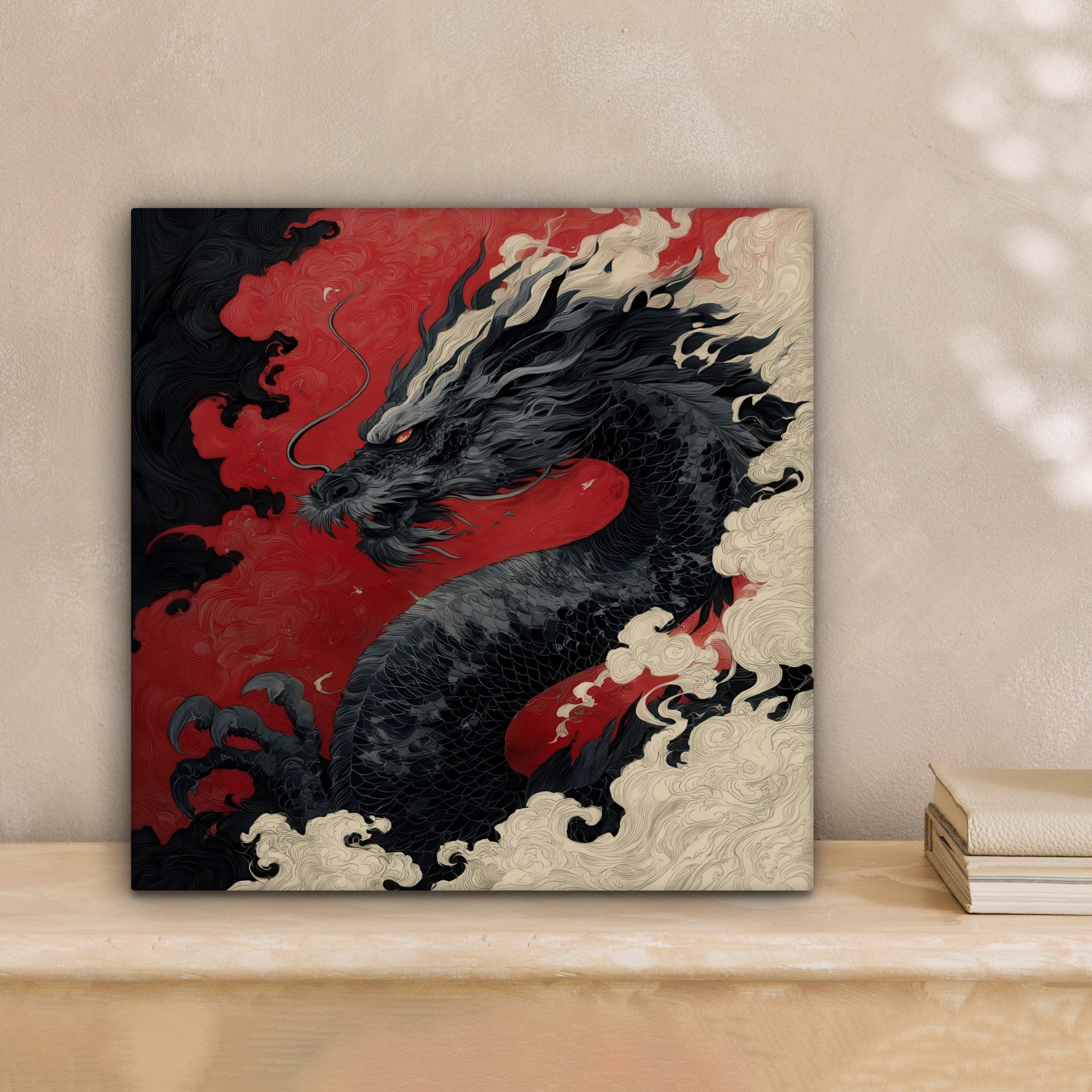 OneMillionCanvasses® Leinwandbild Schwarzer Drache - Rauchwolken - Rot, Fot günstig online kaufen