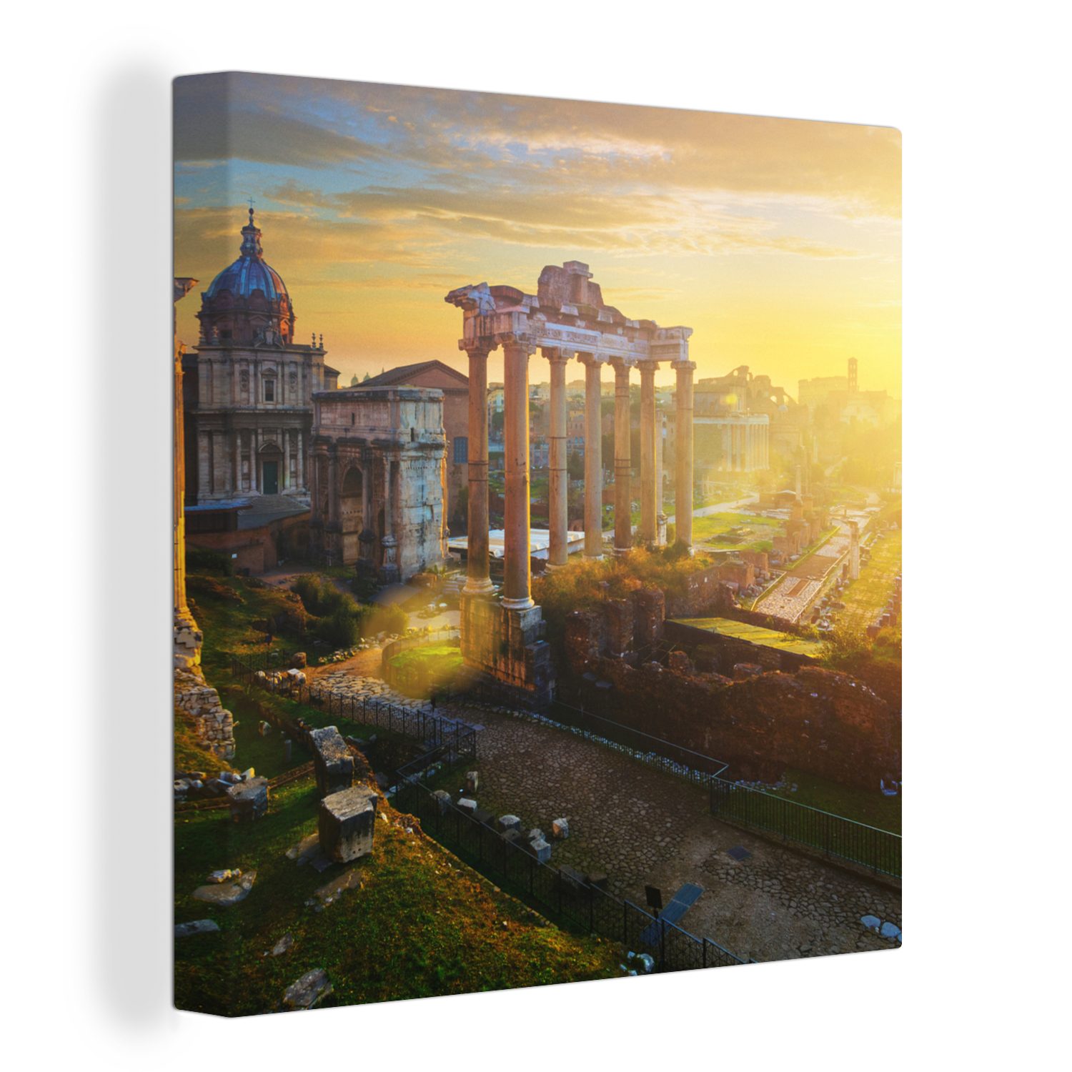 OneMillionCanvasses® Leinwandbild Von Triumphbögen in Leinwand (1 St), beleuchtete Bilder Wohnzimmer Rom, Schlafzimmer für Sonne der