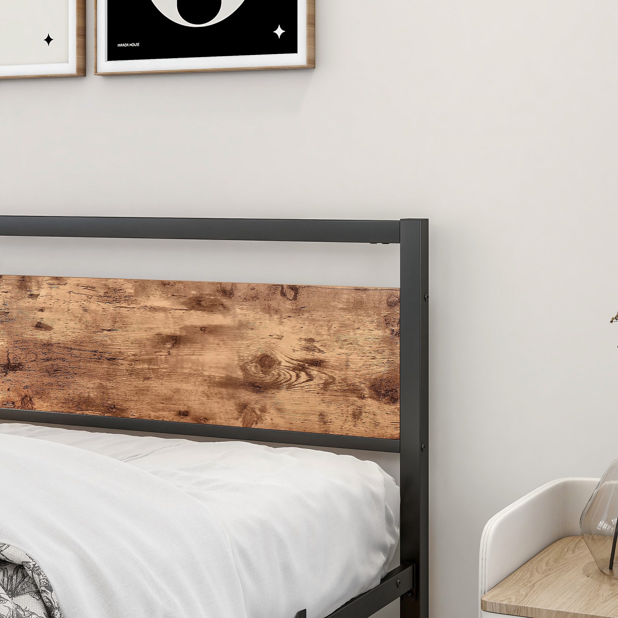 HOMERECOMMEND Metallbett aus Metall mit Lattenrost,Vintage Braun, 90x200cm (1-tlg), Kein Boxspring erforderlich, Quietschfest – Bild 5 von 5