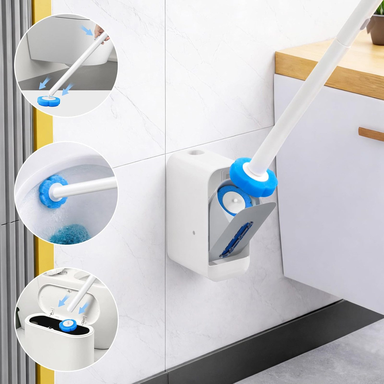 HUGERSTONE WC-Reinigungsbürste Einweg Toilettenbürste, Klobürste mit 48 Stück Reiniger Nachfüllungen, (48-tlg., WC Bürste mit Verlängertem Griff und Wandhalteru – Bild 5 von 5