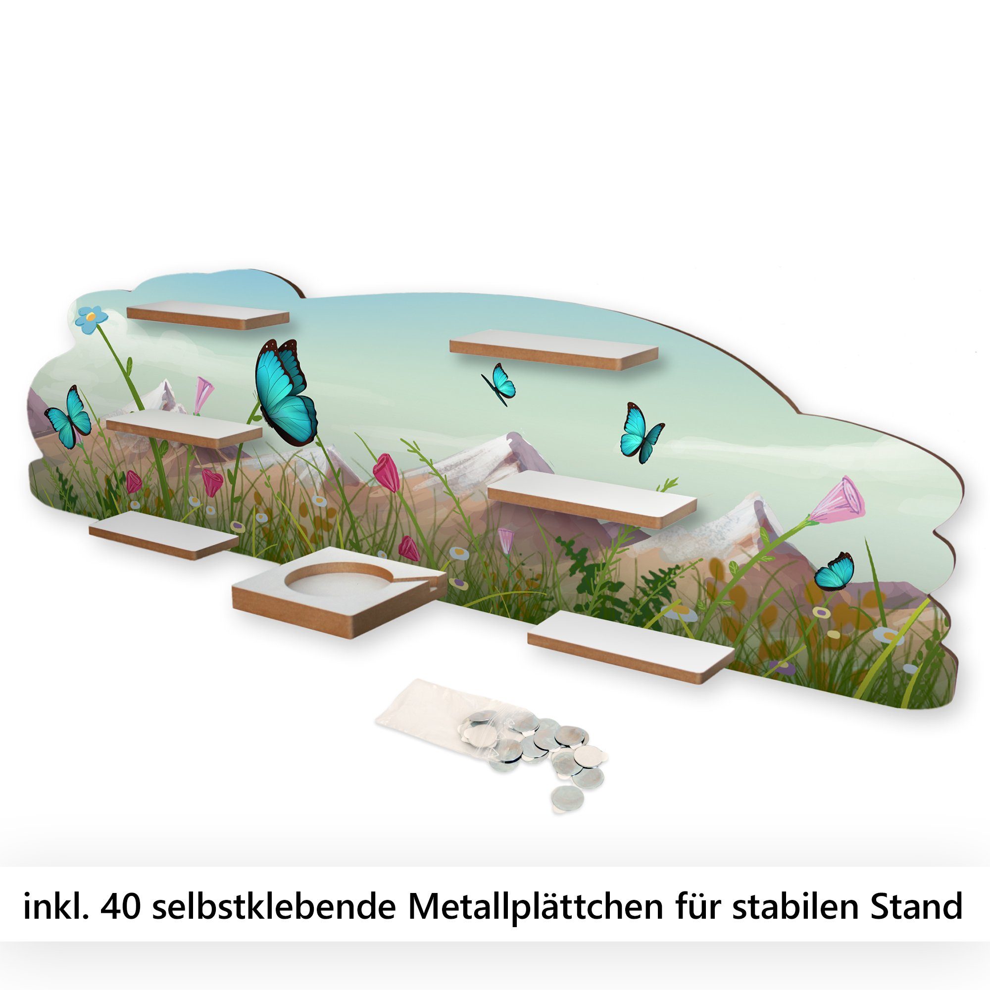 Kreative Feder Wandregal TONIES inkl. MUSIKBOX-REGAL für und Metallplättchen Schmetterlinge, 40 TONIE-BOX