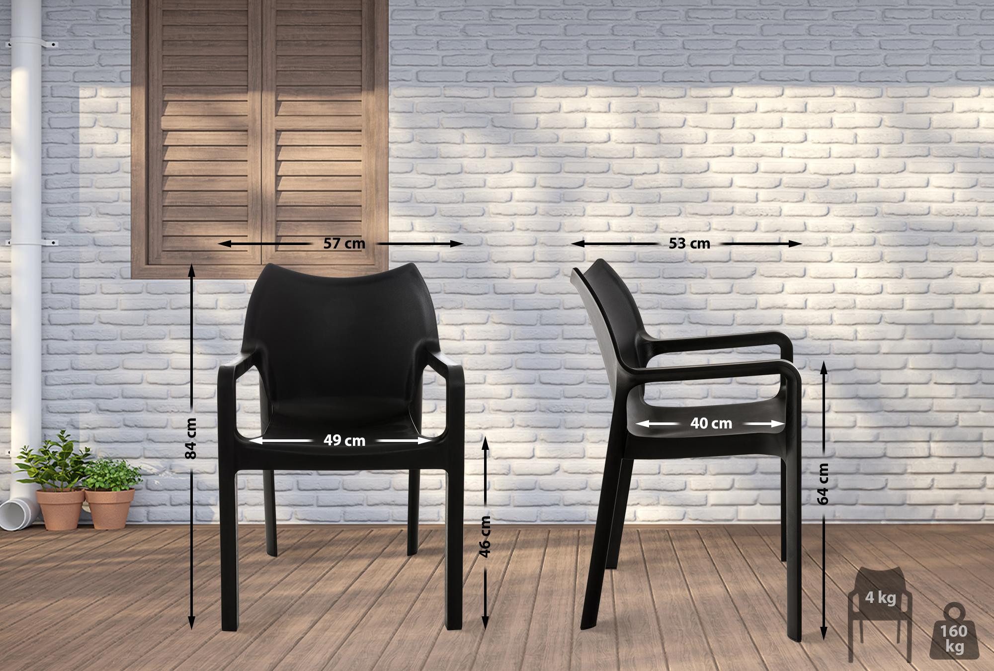 CLP Gartenstuhl Diva (2er Set, 2 St), Outdoor, mit Armlehnen, stapelbar