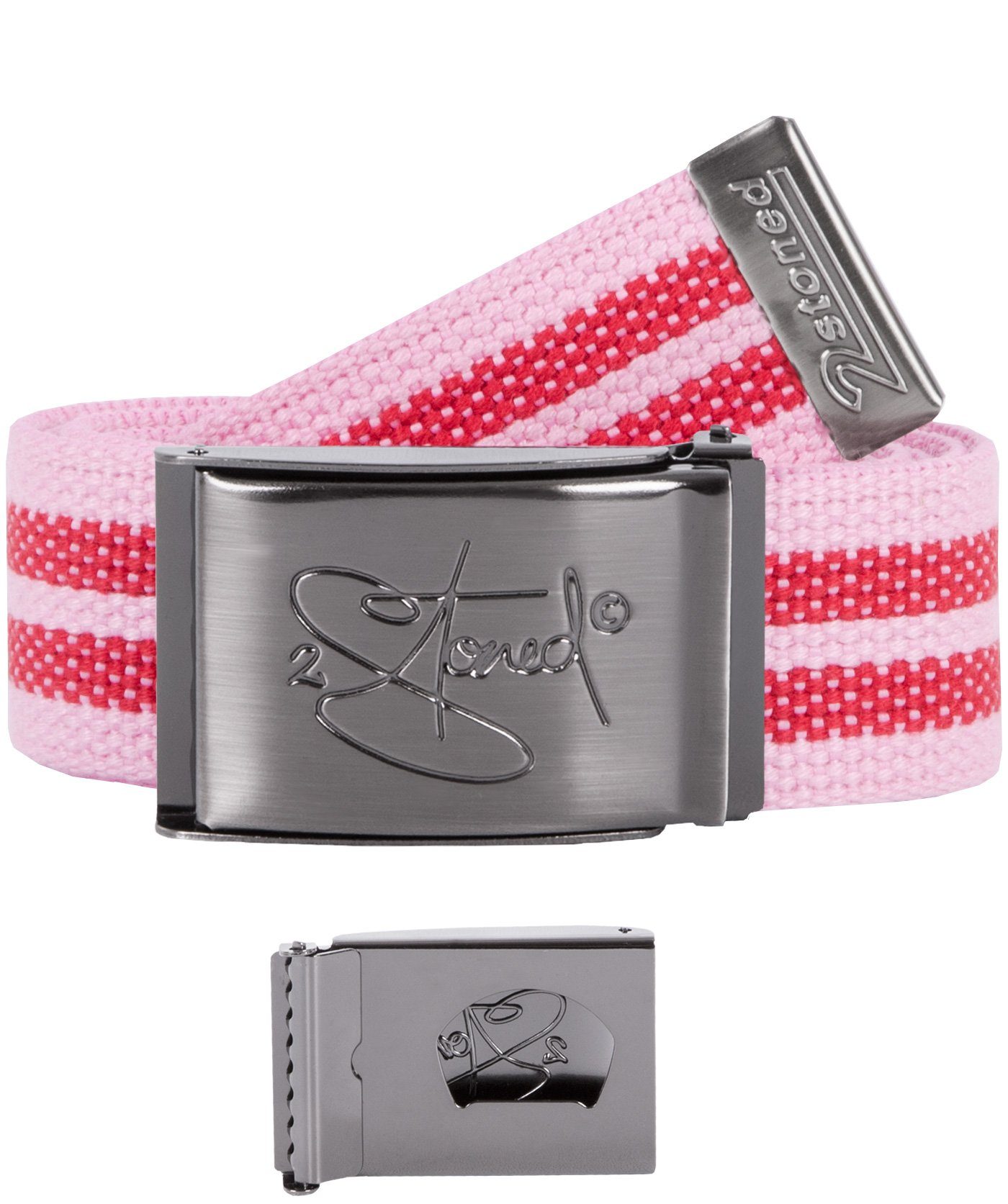 2Stoned Koppelgürtel Stoffgürtel Unisex, Schnalle Matt Classic, 4 cm breit, 120 cm lang mit Flaschenöffner