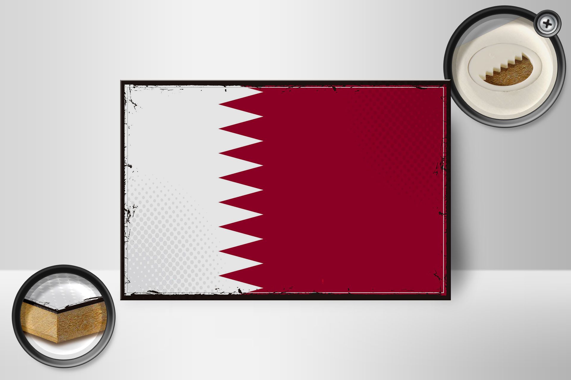 Femer GmbH Holzbild Flagge Katars 18x12 cm Retro Flag of Qatar, Flaggen (1 St), Glatte Holzfaserplatte (MDF), vorn beschichtet