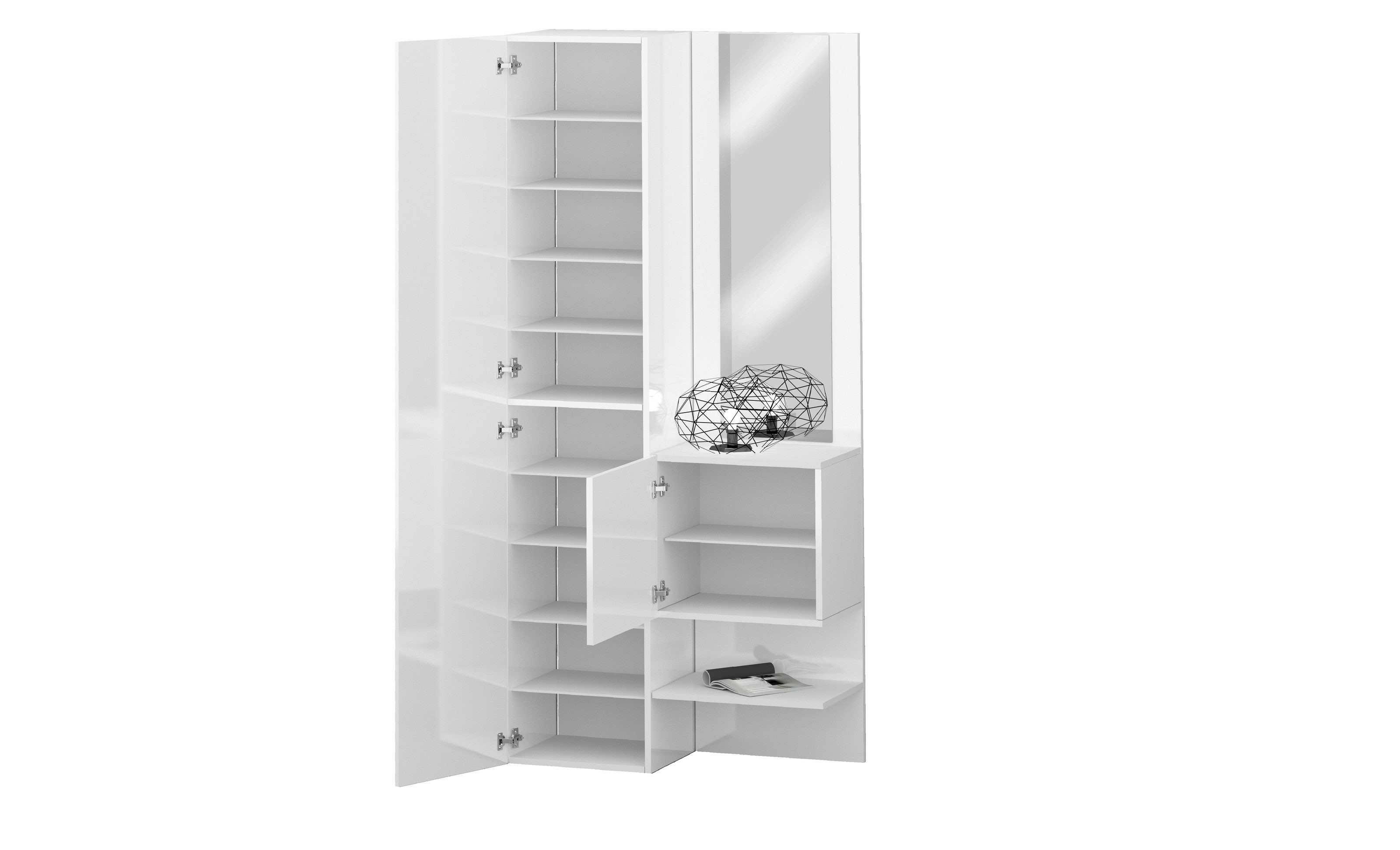 freiraum Kompaktgarderobe Anzio in Weiß Hochglanz - 90x191x35cm (BxHxT)